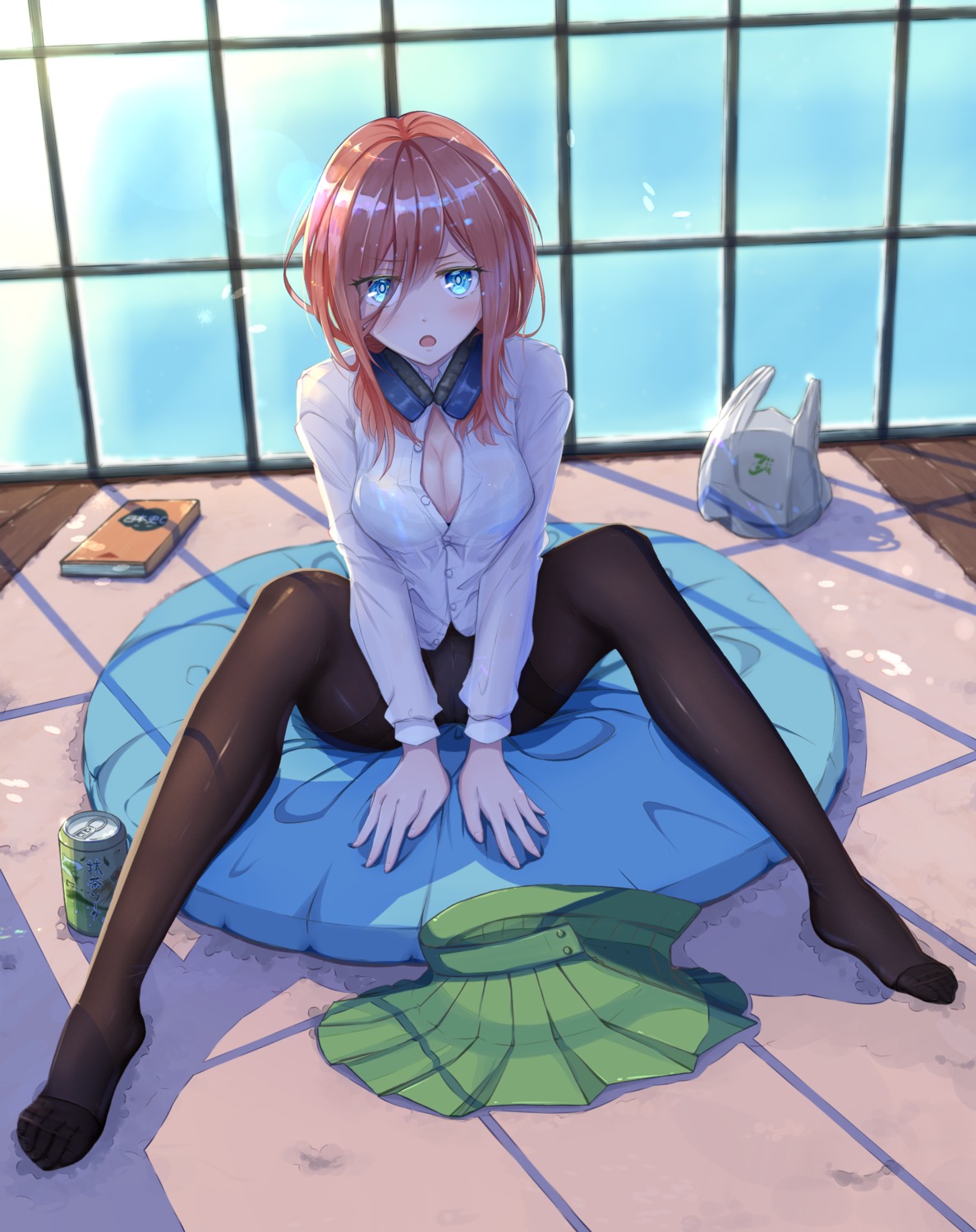 5-toubun_no_hanayome bra feet headphones nakano_miku open_shirt pantyhose see_through seifuku sodas_red