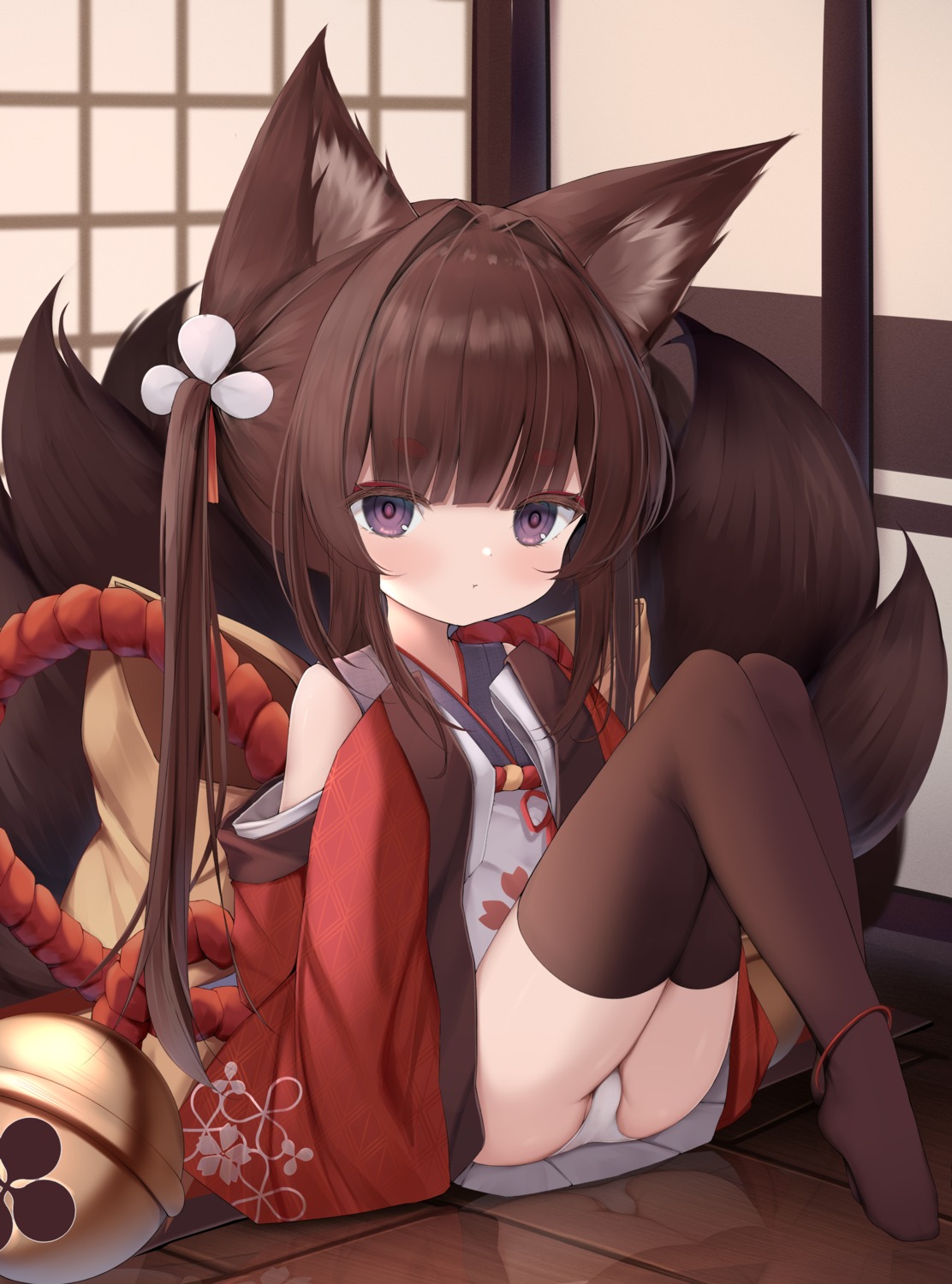 amagi-chan_(azur_lane) amagi_(azur_lane) animal_ears azur_lane irokari japanese_clothes kitsune loli pantsu tail thighhighs