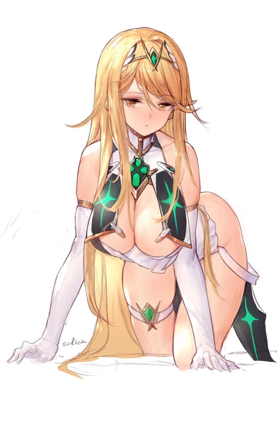 bottomless garter hikari_(xenoblade_2) no_bra swd3e2 wardrobe_malfunction xenoblade xenoblade_chronicles_2