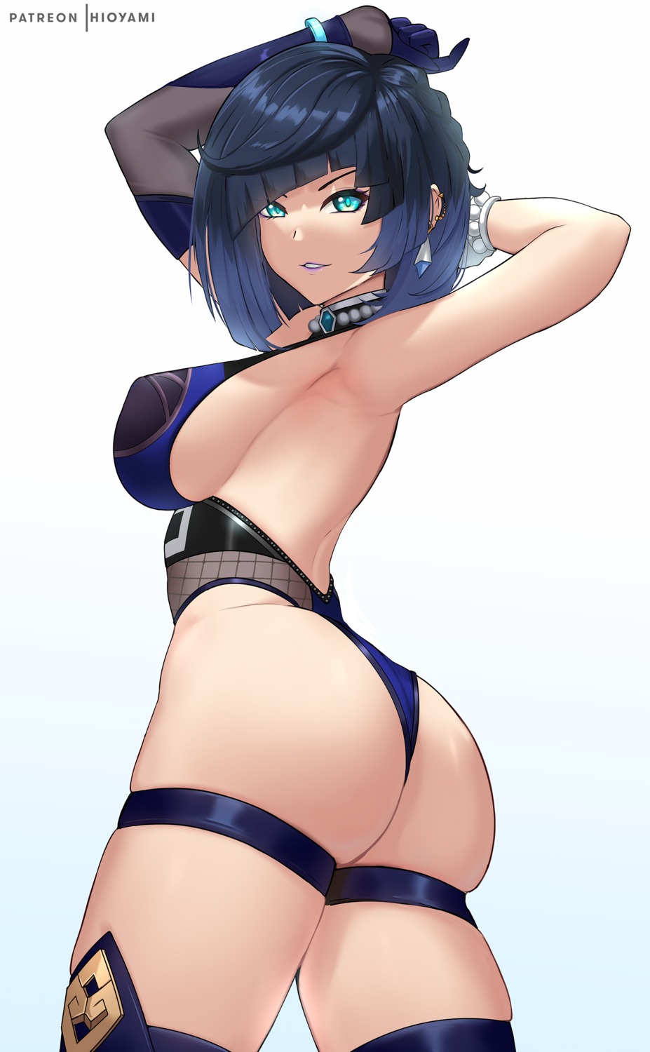 ass garter genshin_impact hioyami leotard no_bra thighhighs yelan