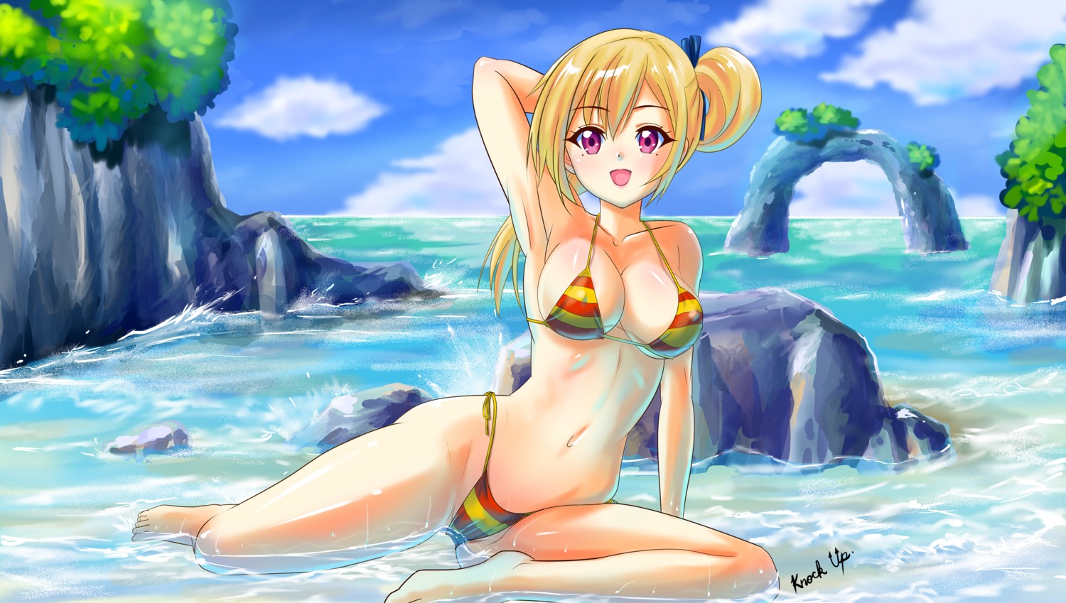 bikini cameltoe cleavage erect_nipples feet kawakami_mai musaigen_no_phantom_world swimsuits tan_(knock_up) wet