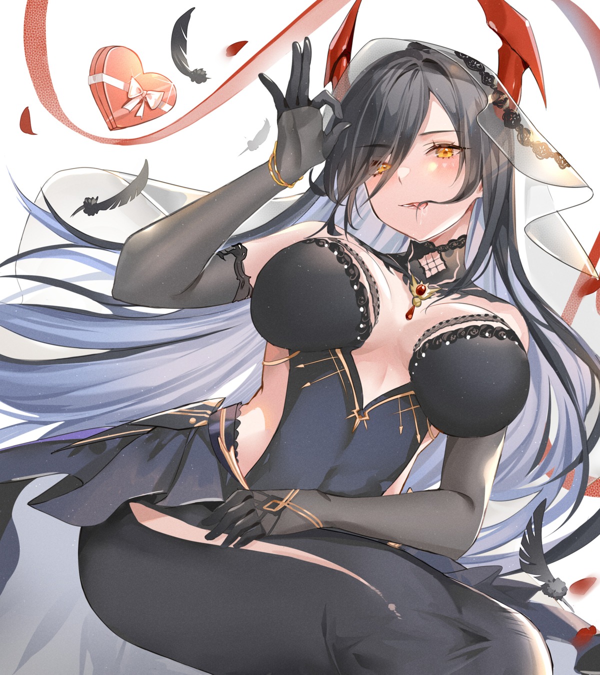 azur_lane friedrich_der_grosse_(azur_lane) horns no_bra rero_(bigdoorbig2)