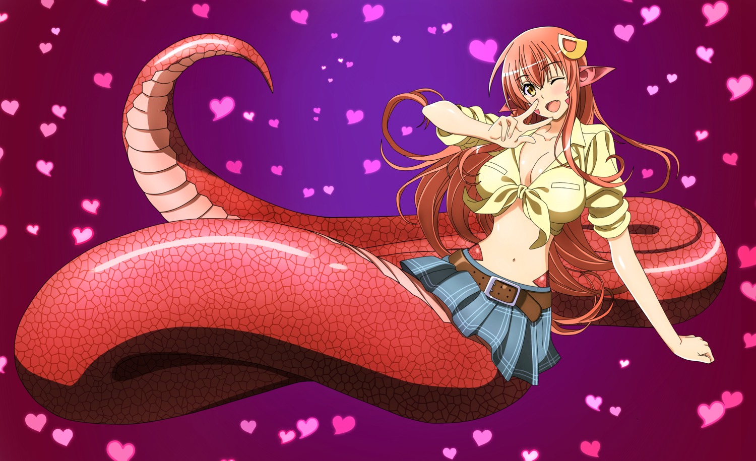 cleavage dt501061 miia_(monster_musume) monster_girl monster_musume_no_iru_nichijou open_shirt pointy_ears skirt_lift tail