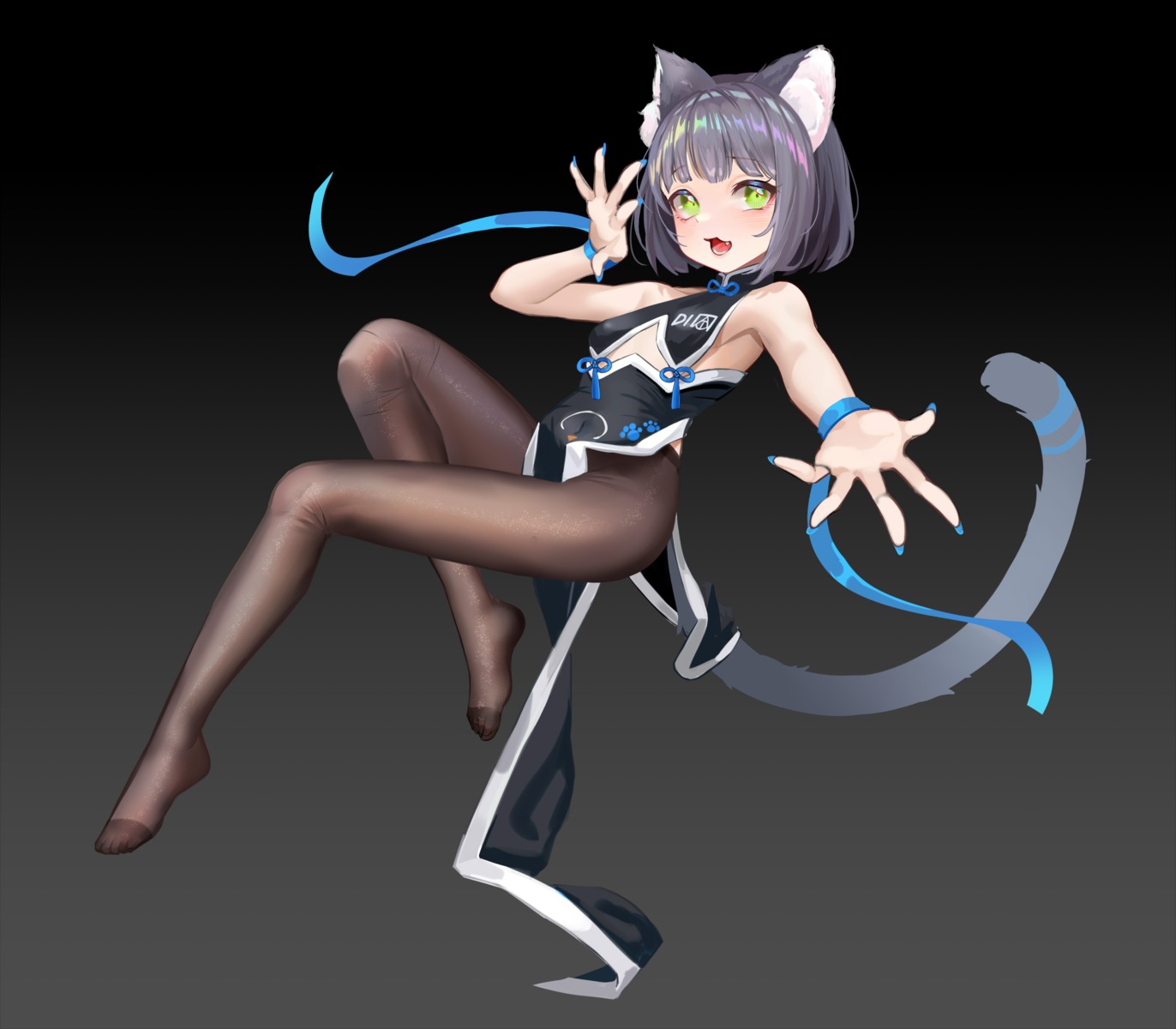 animal_ears chinadress nekomimi no_bra nopan pantyhose tagme tail