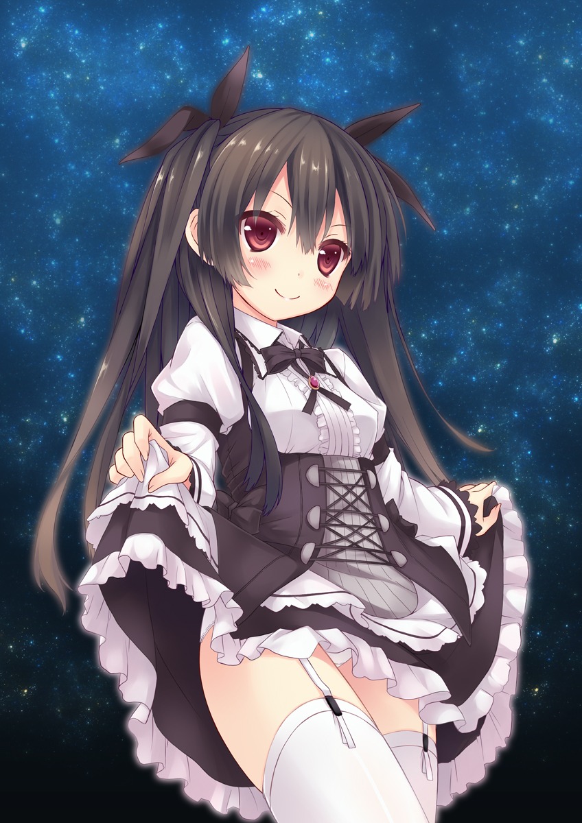 pantsu ryo_(botsugo) skirt_lift stockings thighhighs