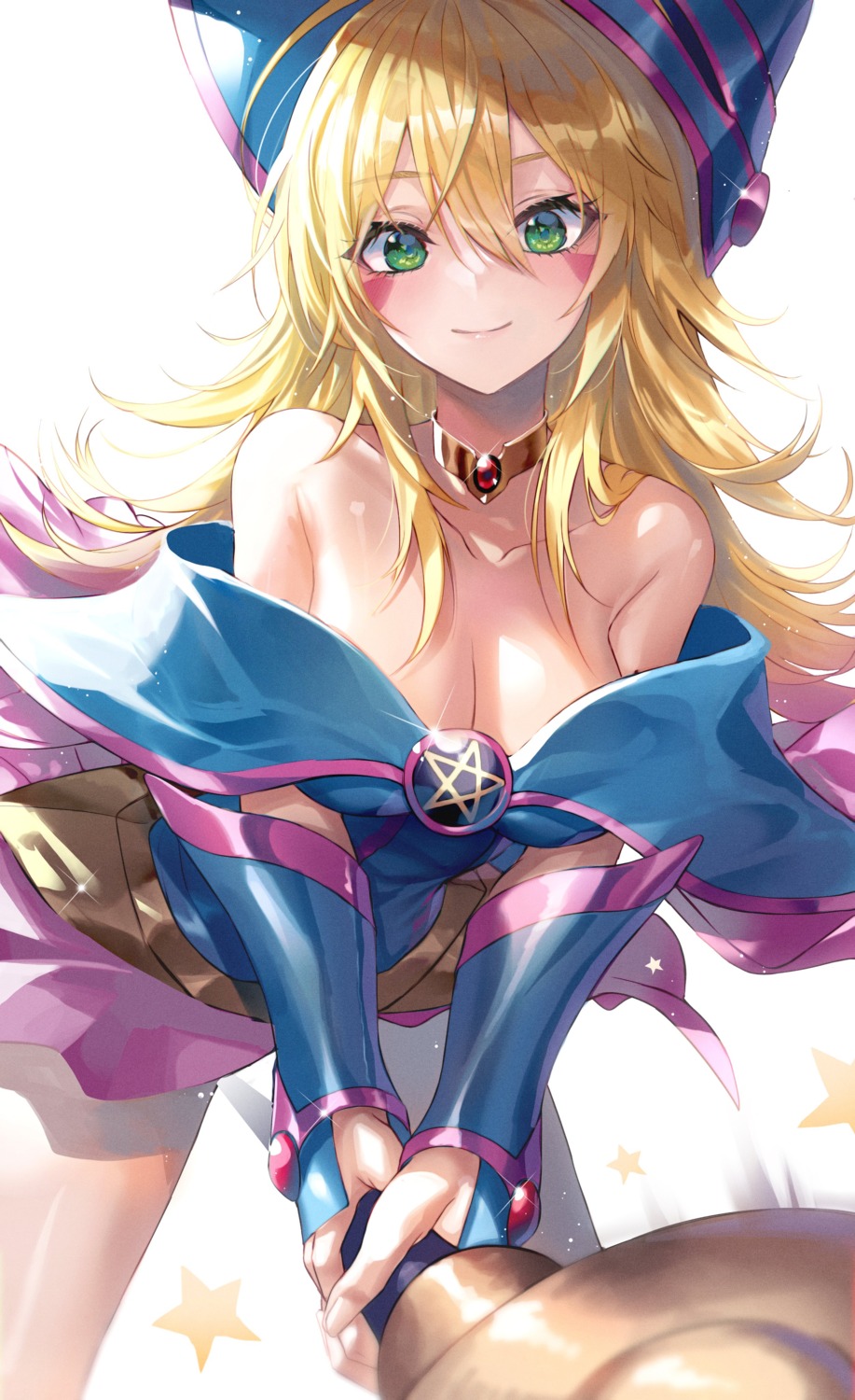 dark_magician_girl no_bra okazu_(eightstudio) open_shirt weapon yugioh