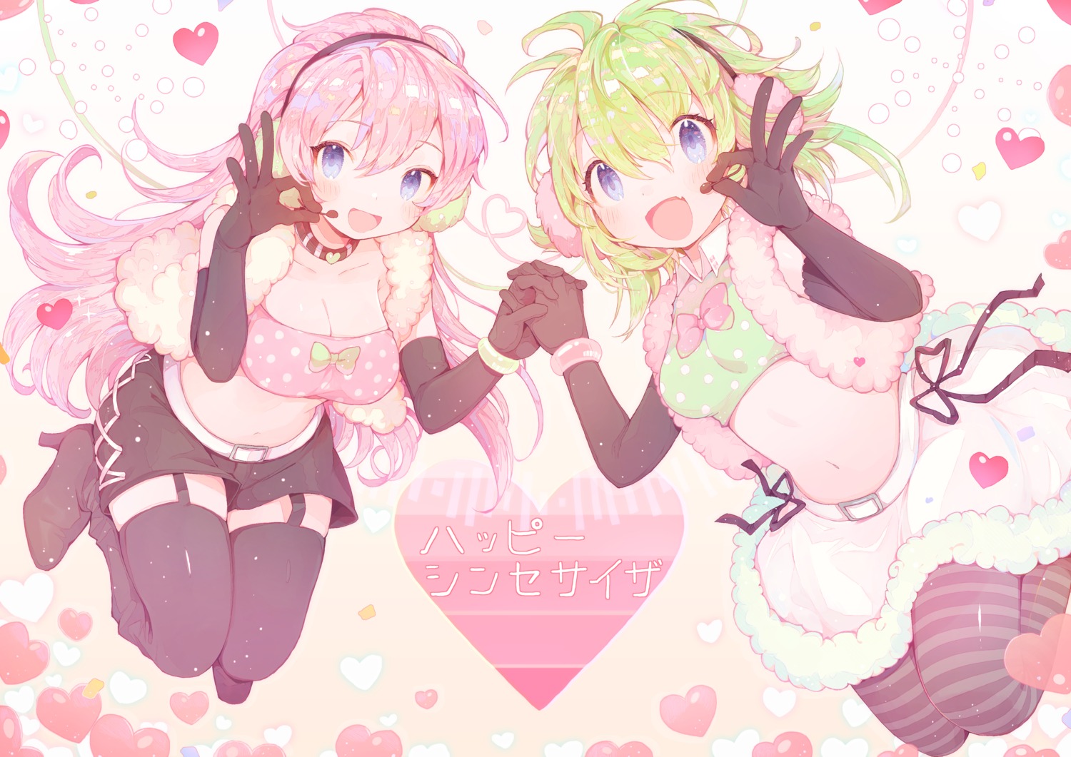 amakawatamawono cleavage gumi happy_synthesizer_(vocaloid) heels megurine_luka pantyhose stockings thighhighs vocaloid