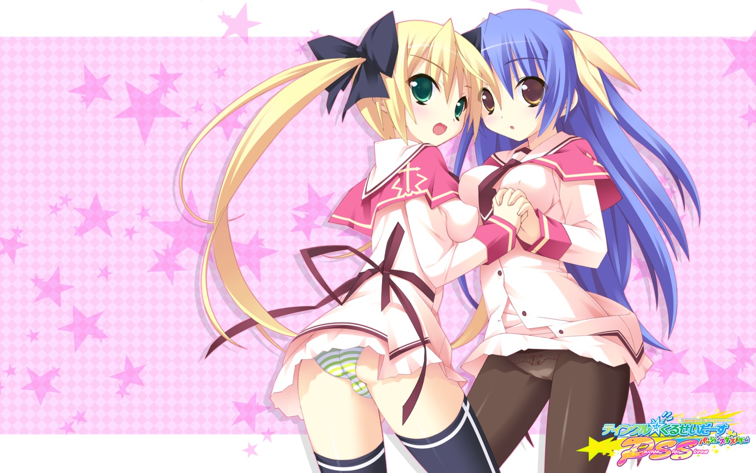 ass cameltoe kannagi_rei kujou_ria misa_brigitta_cristelis pantsu pantyhose seifuku shimapan thighhighs twinkle_crusaders twinkle_crusaders_-passion_star_stream- wallpaper