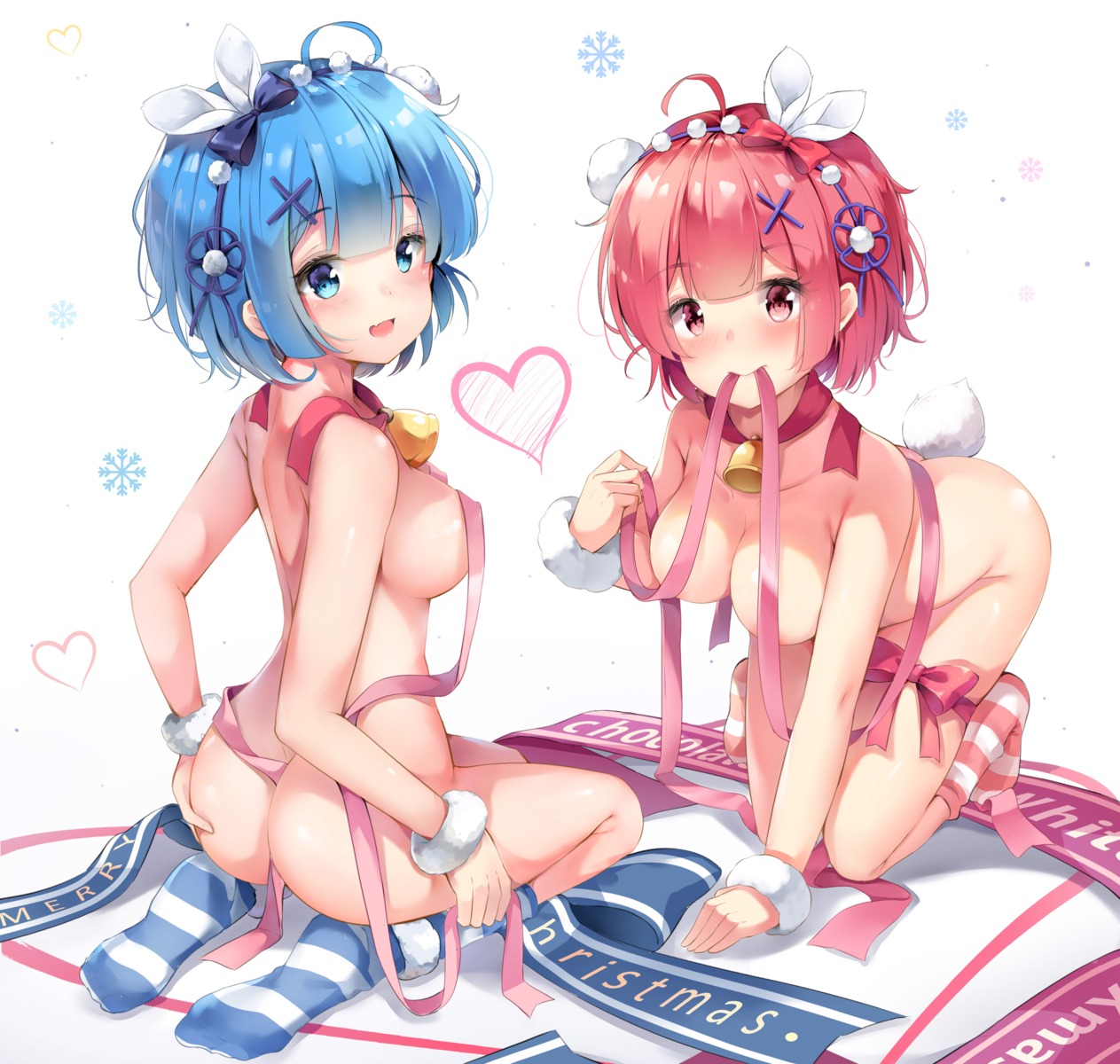 ass chintora0201 naked_ribbon ram_(re_zero) re_zero_kara_hajimeru_isekai_seikatsu rem_(re_zero) tail