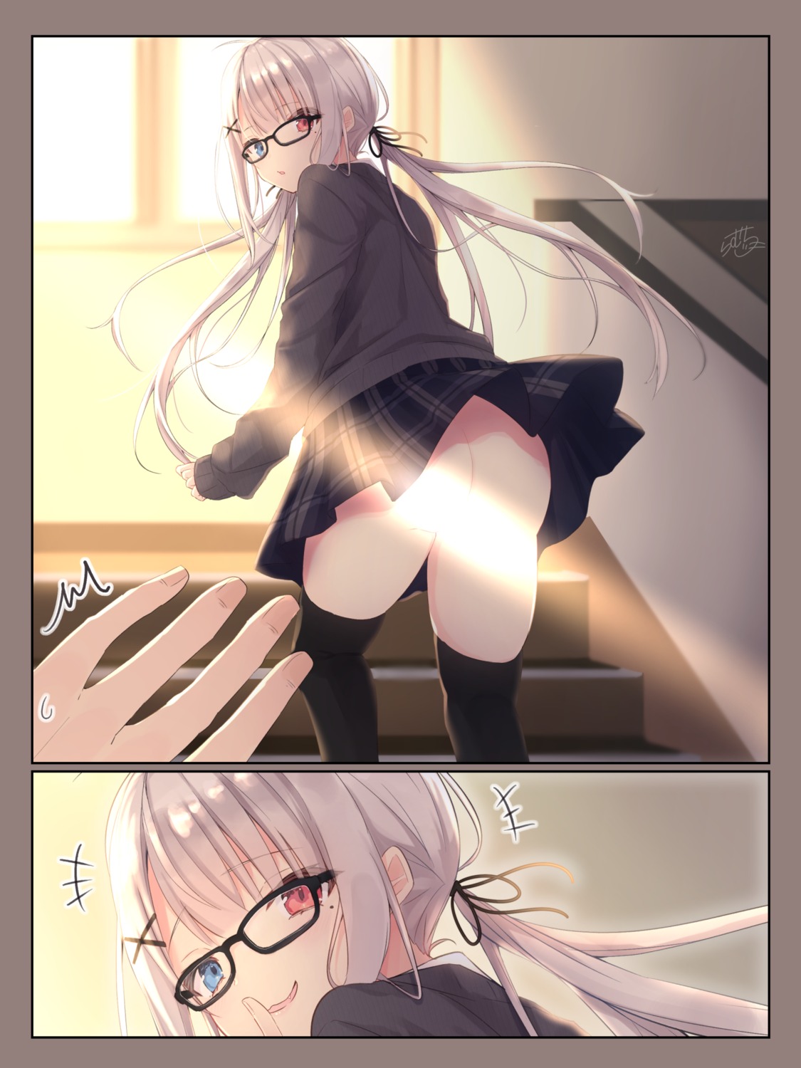 ass censored heterochromia megane nopan ramchi seifuku skirt_lift sweater thighhighs