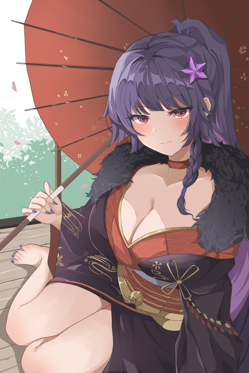 alien_adviser kimono no_bra open_shirt tatakau_ni_ataisuru umbrella yamaguchi_ryouko