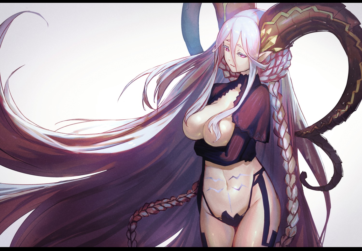 aito breast_hold breasts fate/grand_order horns no_bra pantsu pointy_ears tiamat_(fate/grand_order)