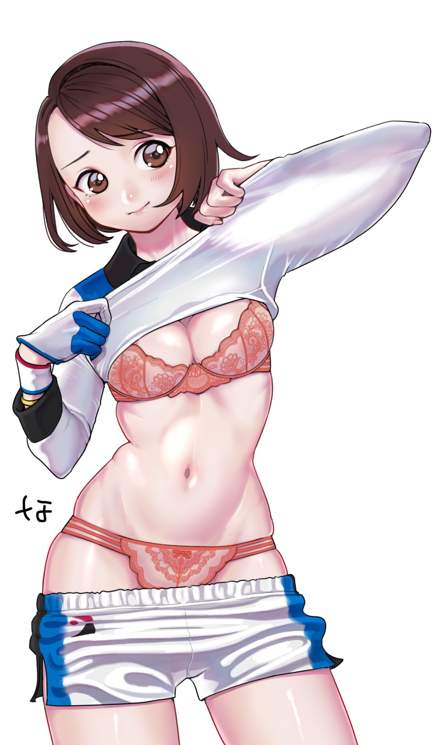 bra cleavage gym_uniform nanja pantsu pokemon pokemon_sword_and_shield shirt_lift undressing yuuri_(pokemon)
