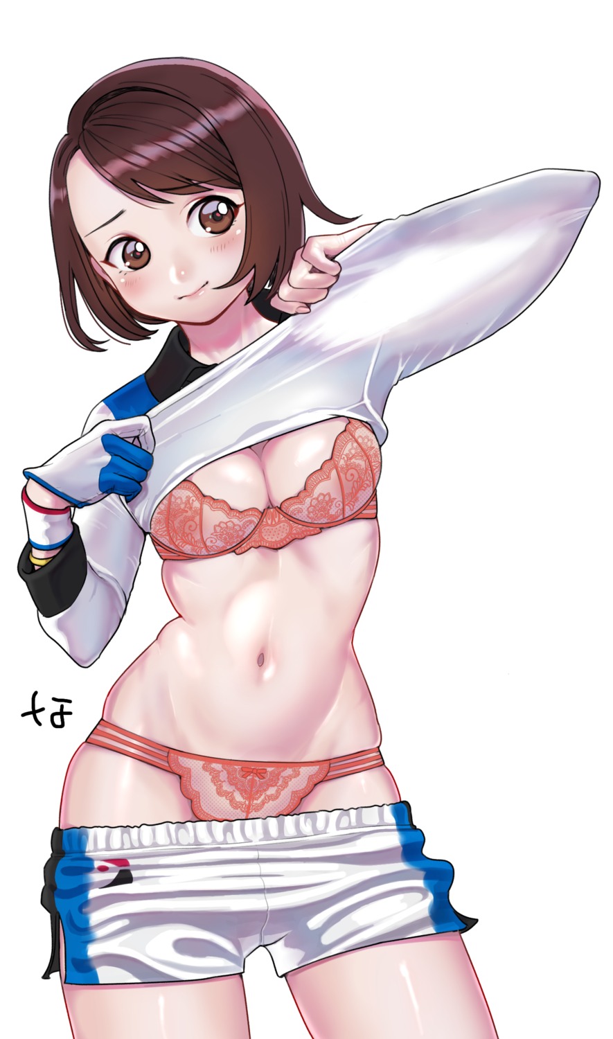 bra cleavage gym_uniform nanja pantsu pokemon pokemon_swsh shirt_lift undressing yuuri_(pokemon)