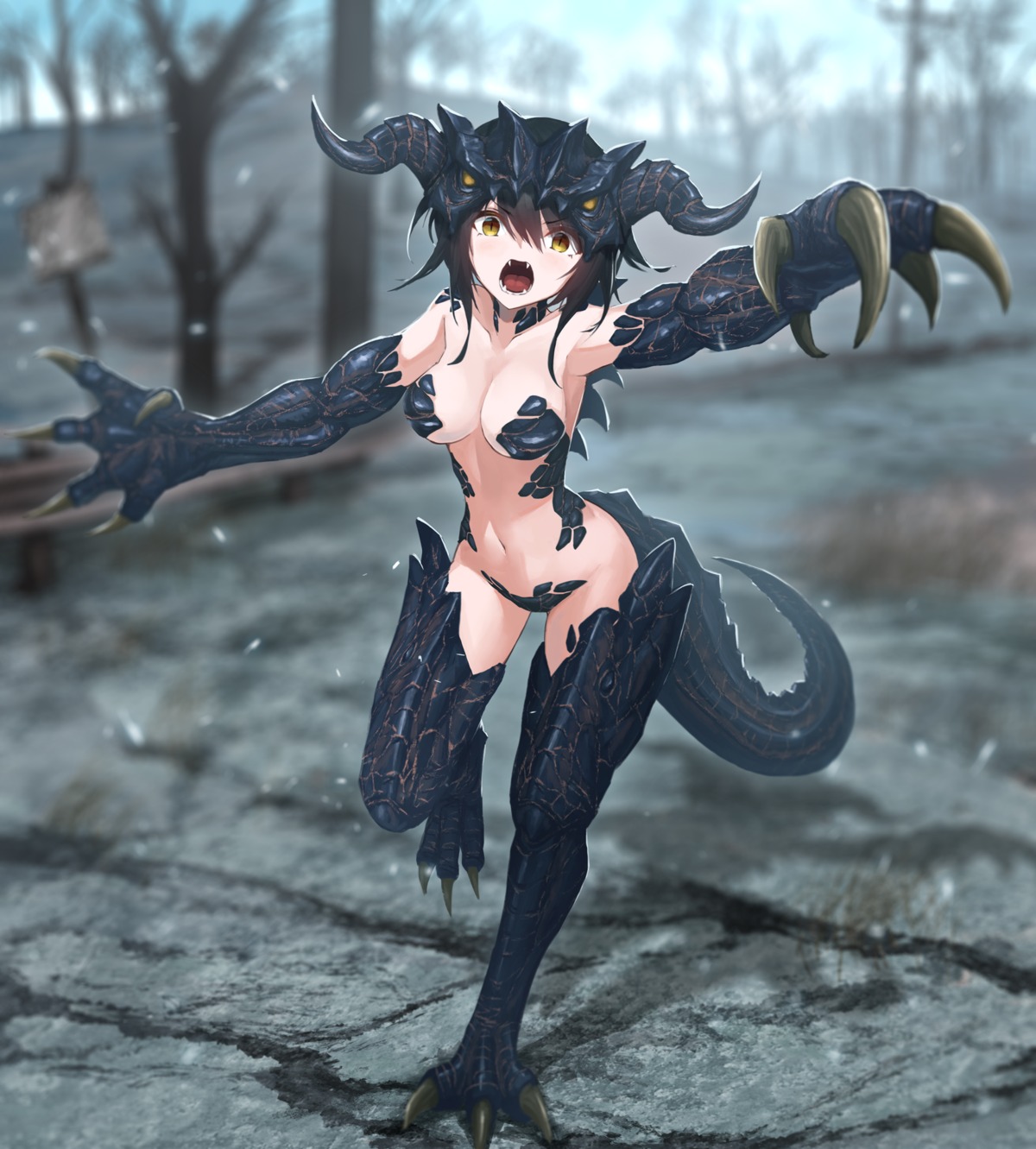 anthropomorphization bikini_armor fallout horns monster_girl tail thighhighs tom-neko_(zamudo_akiyuki)