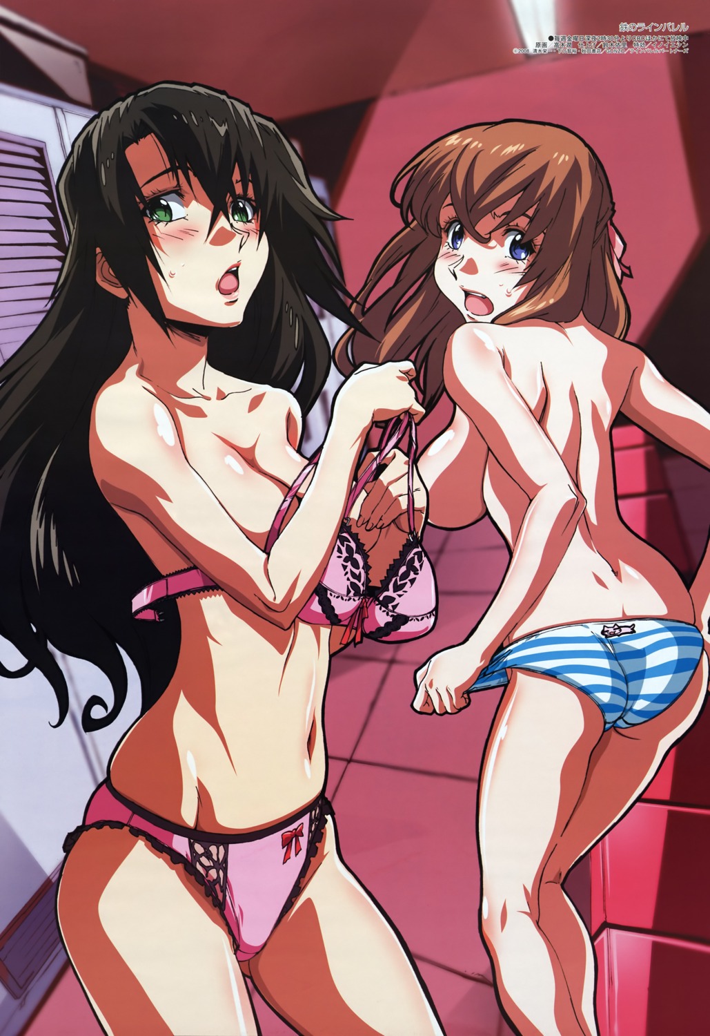 ass bra breast_hold cleavage kizaki_emi kujou_miu kurogane_no_linebarrels pantsu takagi_jun topless undressing