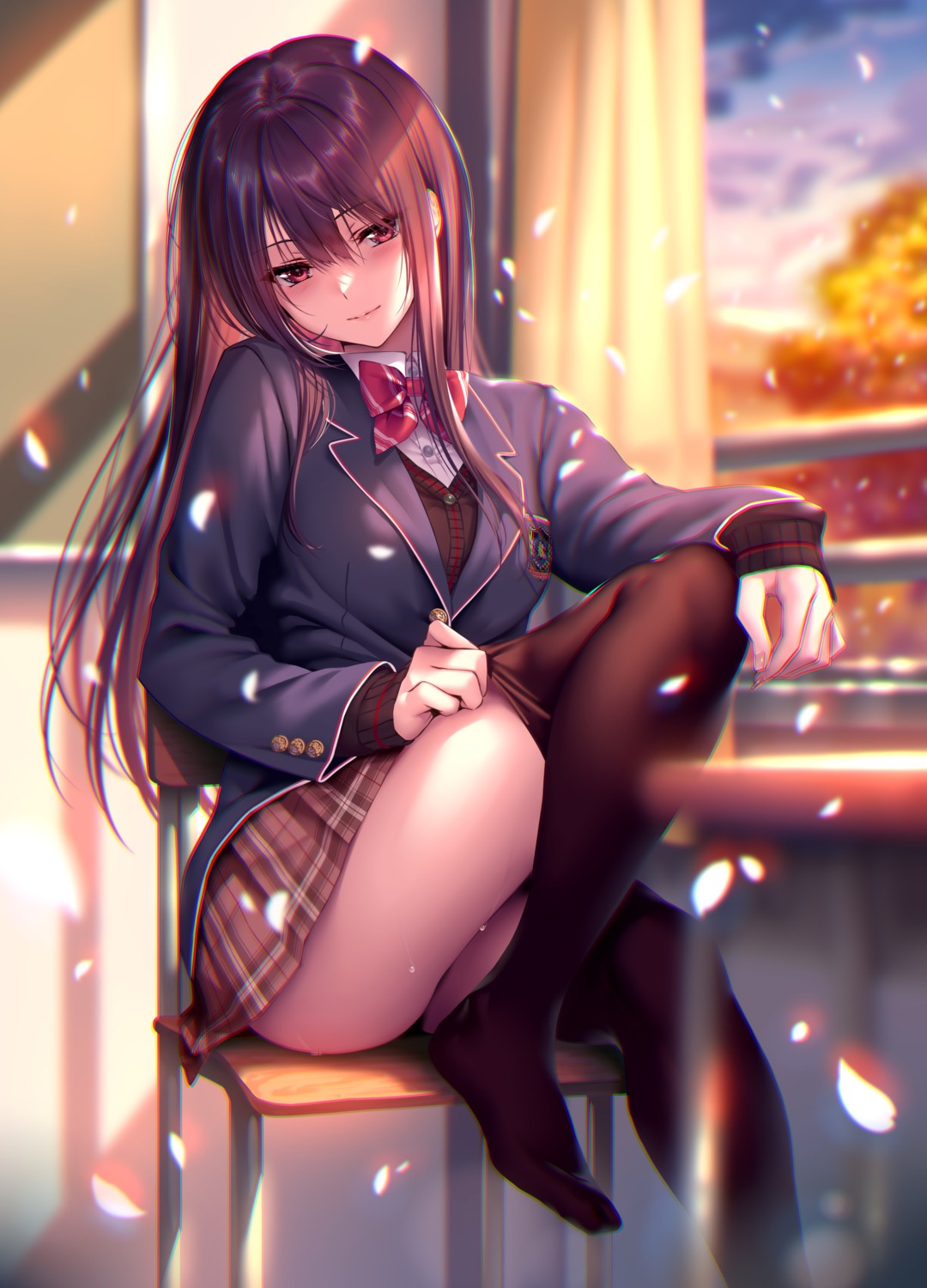 hanikami_kanojo minazumi_kasane piromizu seifuku skirt_lift sweater thighhighs undressing