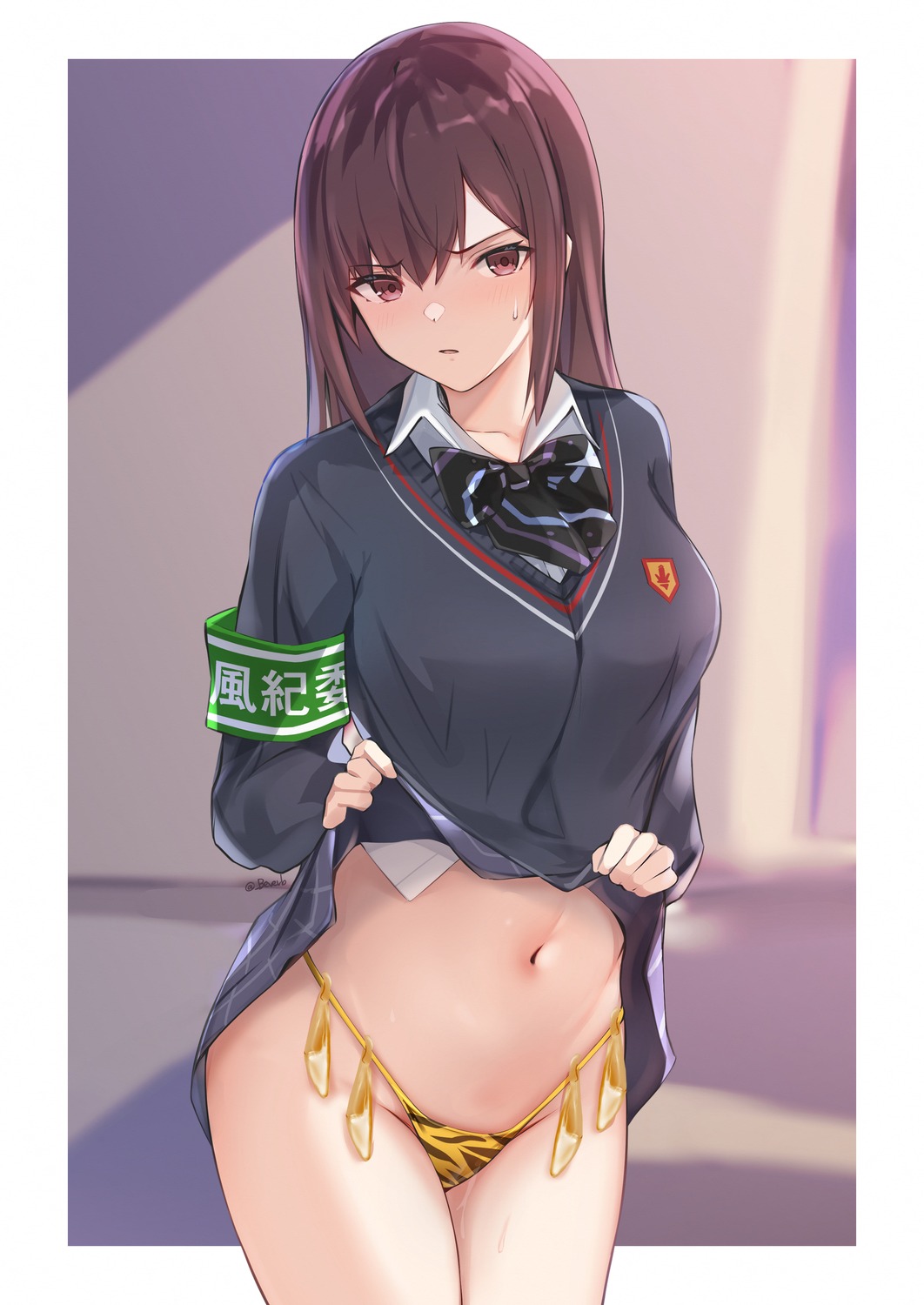 bee_doushi cum pantsu pussy_juice seifuku skirt_lift sweater