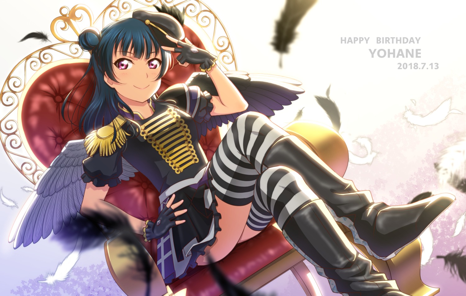 anibache love_live!_(series) love_live!_sunshine!! thighhighs tsushima_yoshiko wings