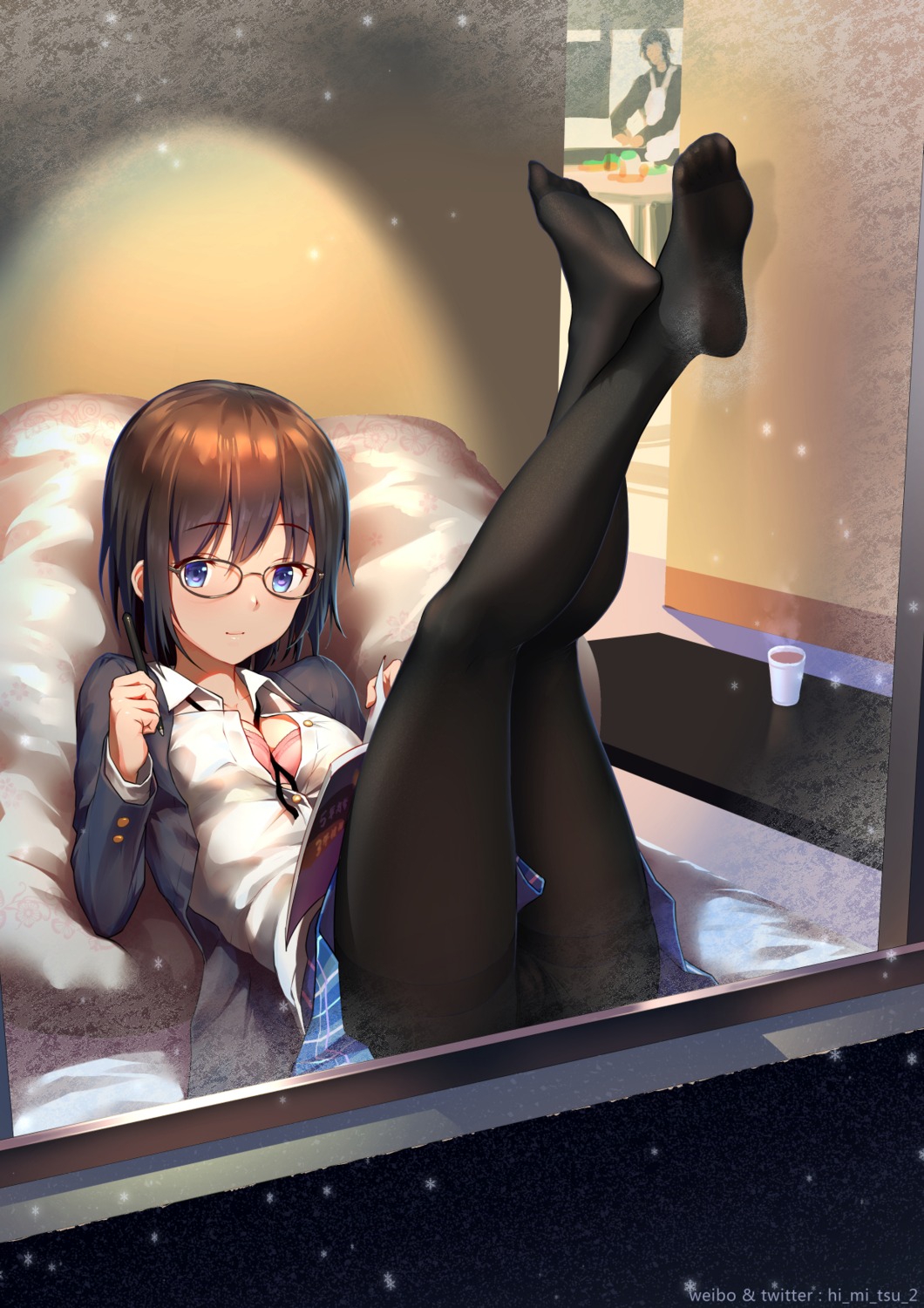 bra cleavage feet megane open_shirt pantyhose seifuku tokinohimitsu