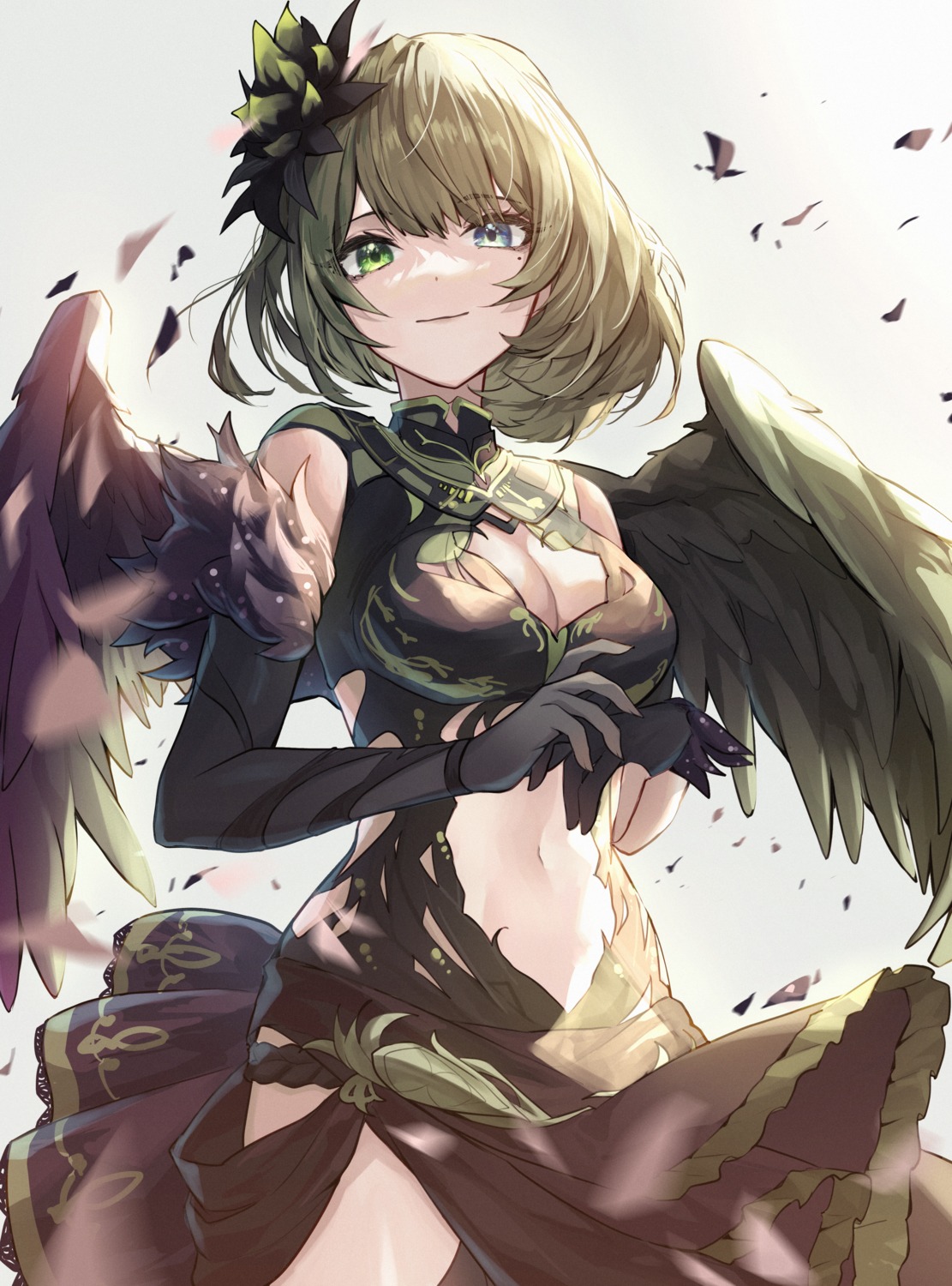 cleavage heterochromia shino_sto skirt_lift takagaki_kaede the_idolm@ster the_idolm@ster_cinderella_girls wings