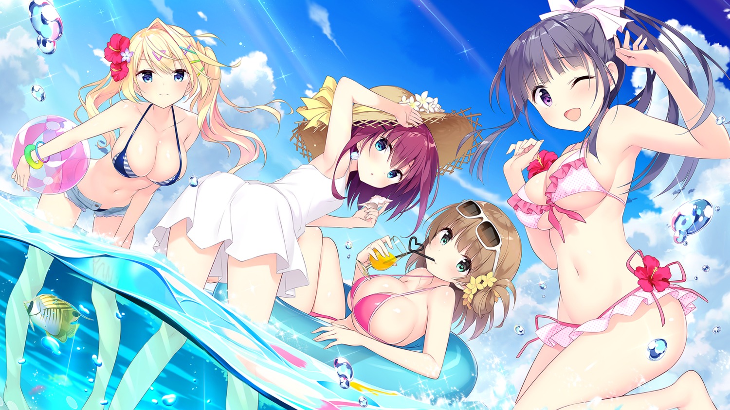 arimura_romi bikini einstein_yori_ai_wo_komete game_cg glovety kimishima_ao megane nishino_kasumi nitta_shinobu sakashita_iina swimsuits wet