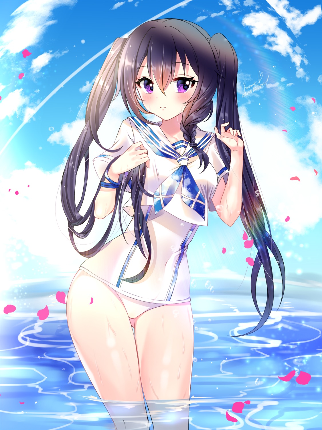 aisha_(elsword) elsword school_swimsuit seifuku swimsuits wet xes_(xes_5377)