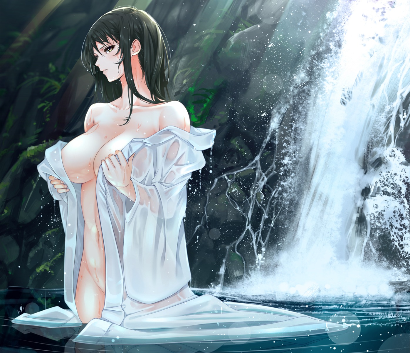 giba_(out-low) kimono no_bra nopan open_shirt see_through undressing wet wet_clothes