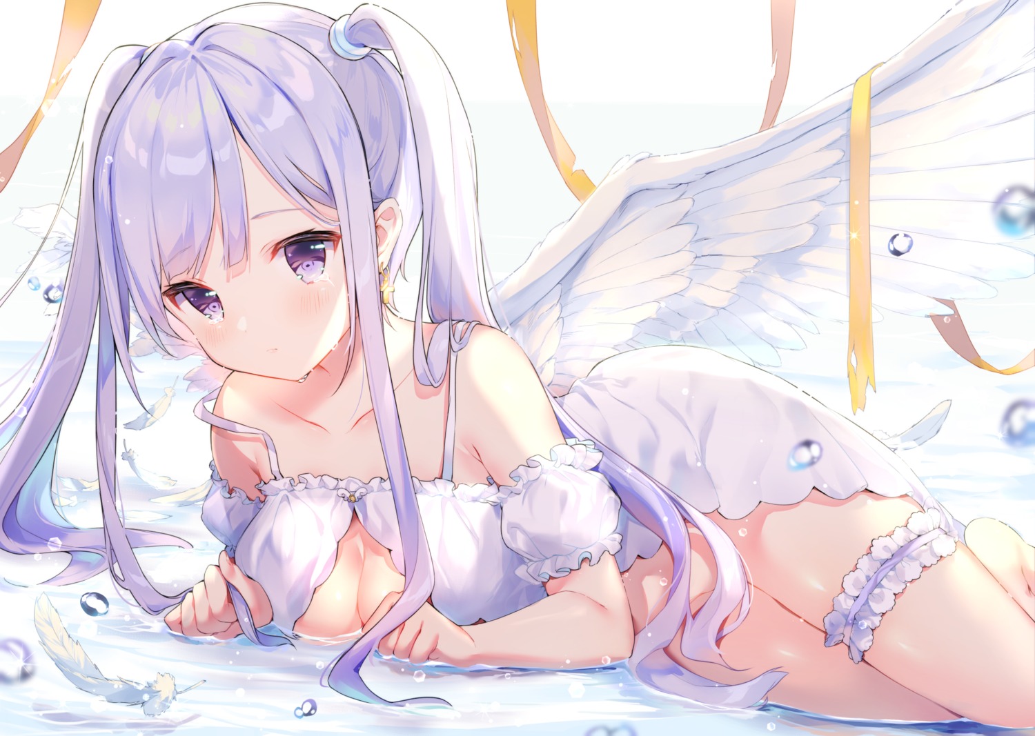 cleavage cona_kinaco dress garter no_bra wet wings