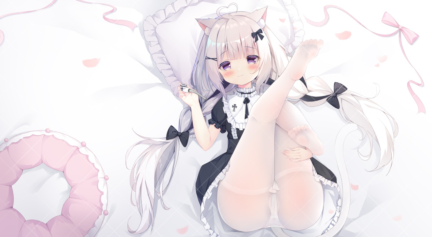 animal_ears cameltoe dress feet loli nekomimi official_watermark p-a-cheng pantsu pantyhose skirt_lift