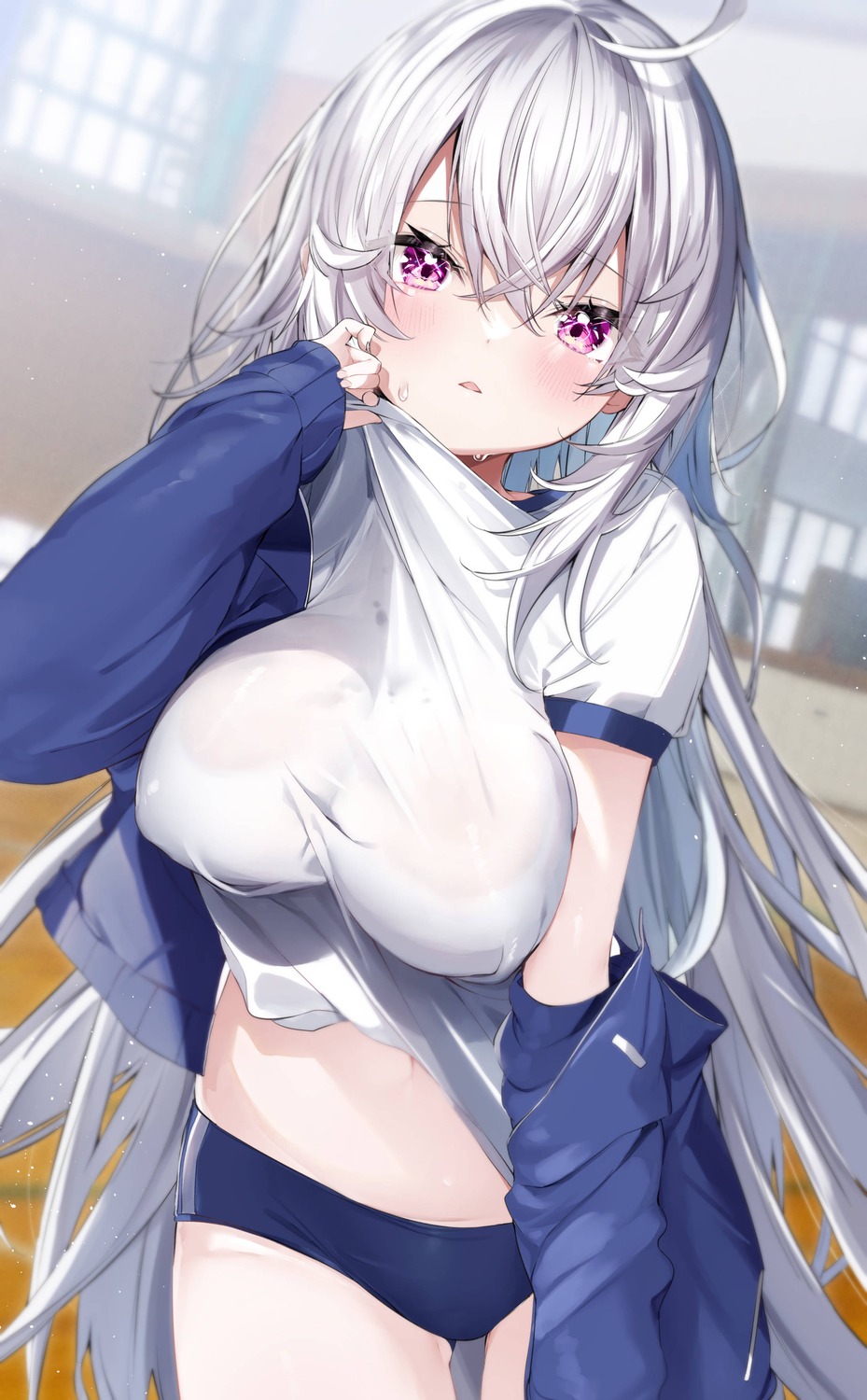 buruma gym_uniform kamioka_chiroru see_through undressing wet wet_clothes