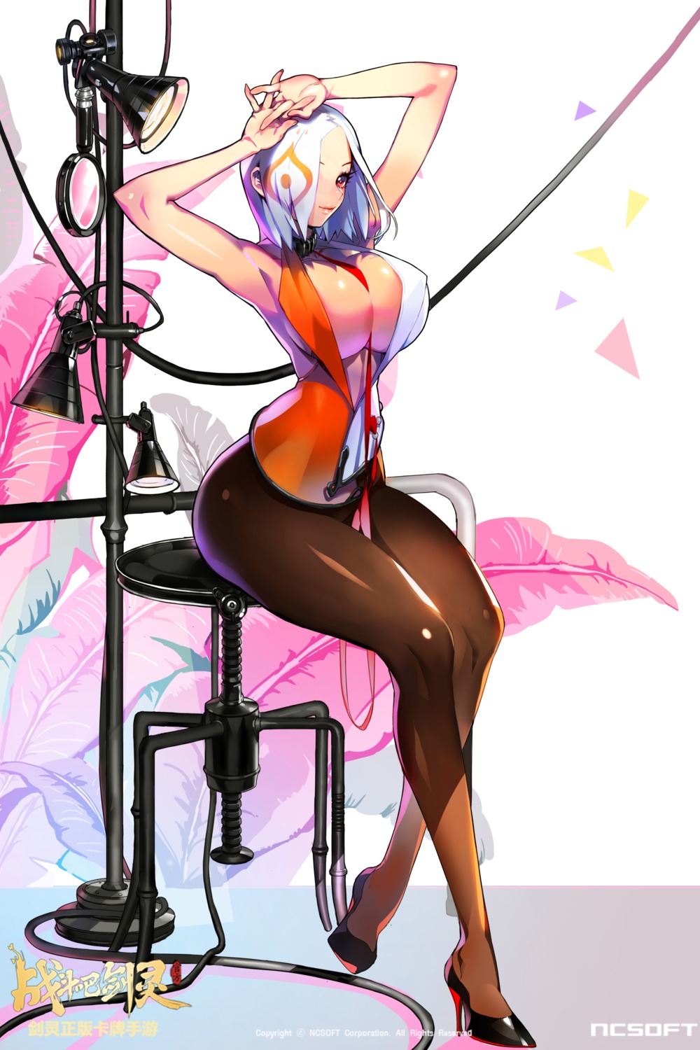 blade_&_soul cleavage heels imp nc_soft no_bra official_watermark open_shirt pantyhose