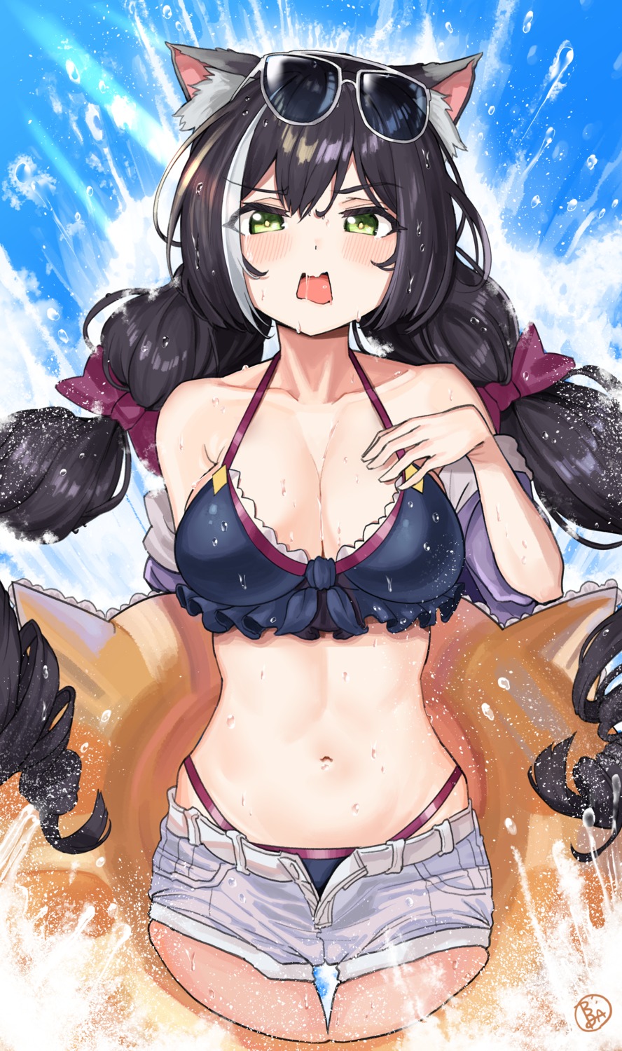 animal_ears be_garam bikini breast_hold cleavage karyl_(princess_connect) megane princess_connect princess_connect!_re:dive swimsuits wet wet_clothes