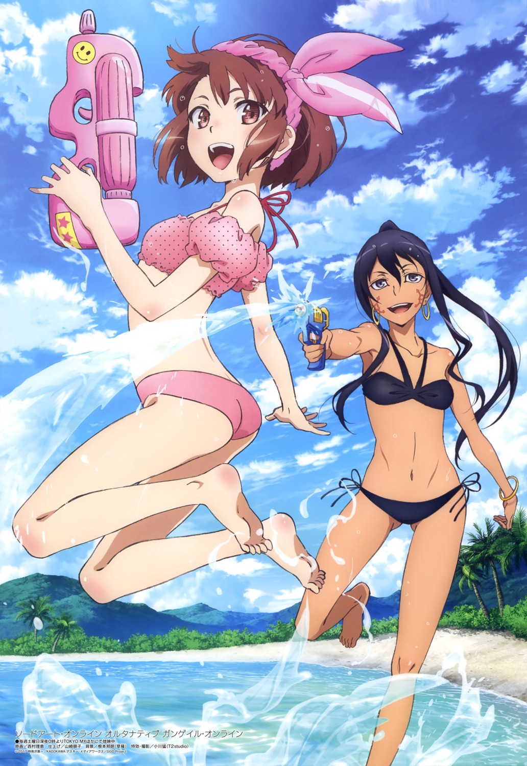 ass bikini feet gun kanzaki_elsa kohiruimaki_karen llenn nishimura_rie pitohui possible_duplicate swimsuits sword_art_online_alternative:_gun_gale_online tattoo wet