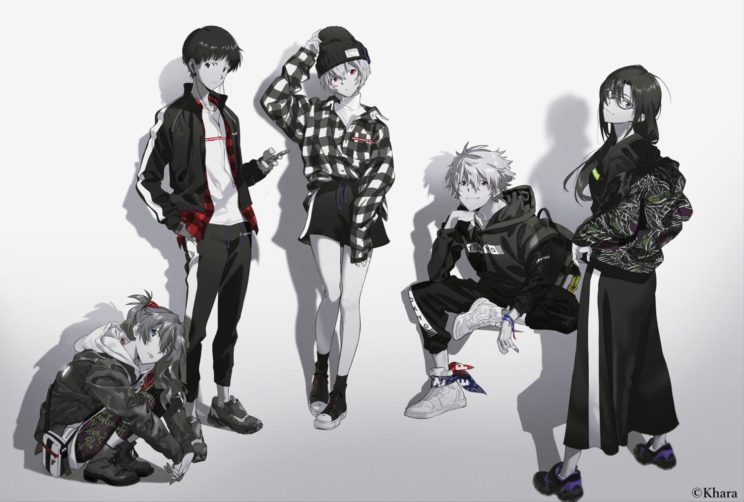 ayanami_rei ikari_shinji makinami_mari_illustrious megane nagisa_kaworu neon_genesis_evangelion souryuu_asuka_langley yoneyama_mai