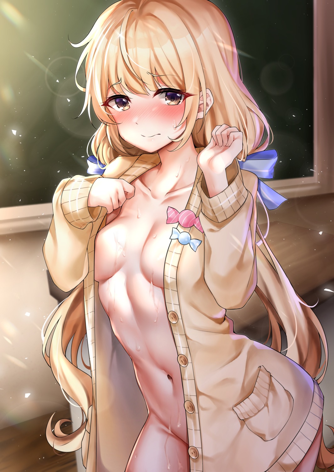 bottomless furong_(furong_0) futaba_anzu no_bra open_shirt sweater the_idolm@ster the_idolm@ster_cinderella_girls the_idolm@ster_cinderella_girls_starlight_stage