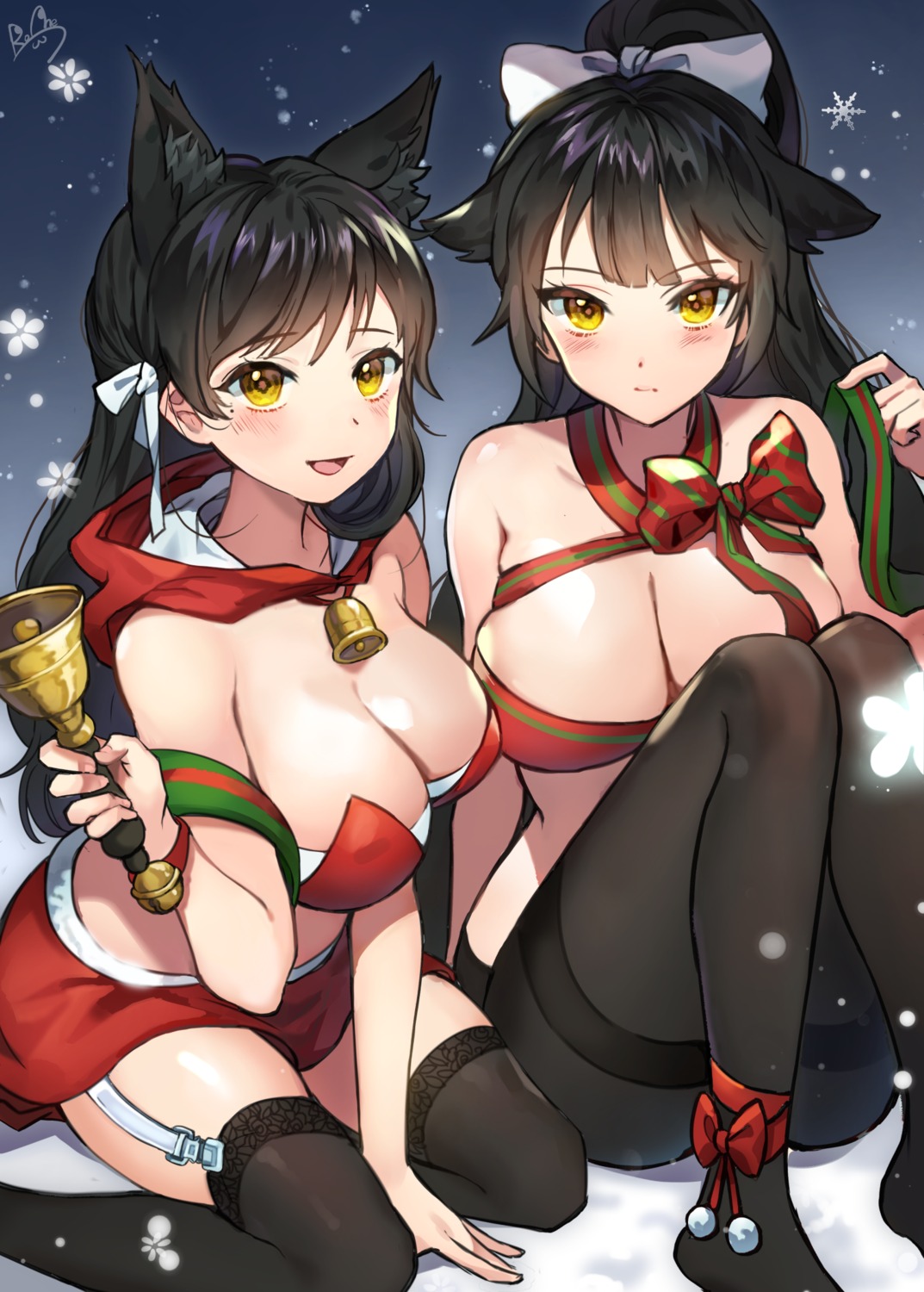 animal_ears atago_(azur_lane) azur_lane bikini_top christmas lerome pantyhose stockings takao_(azur_lane) thighhighs