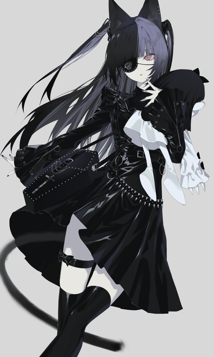 animal_ears dress eyepatch garter kotarou nekomimi tail thighhighs