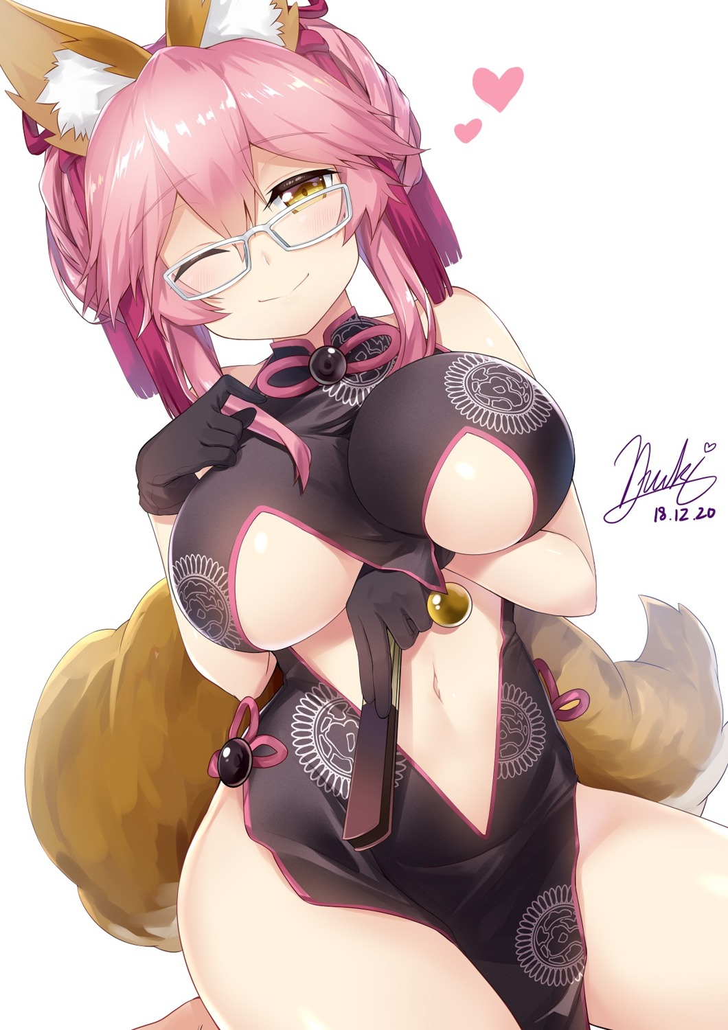 animal_ears breast_hold chinadress fate/grand_order megane no_bra subaru_(794829485) tail tamamo_vitch_koyanskaya