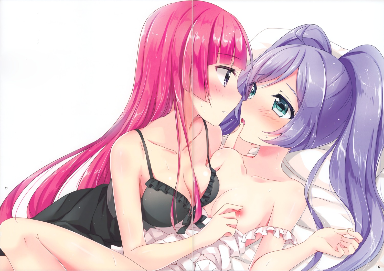 breast_grab breasts cleavage crease dress fixme gap houjou_sophie lingerie manaka_lala nipples no_bra oimo open_shirt pretty_series pripara yuri