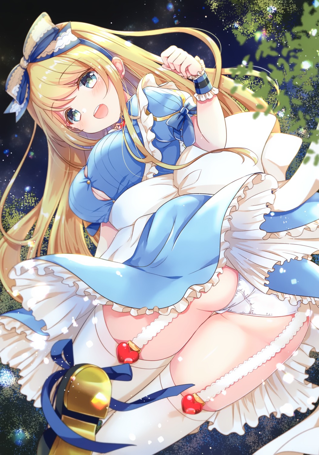 alice alice_in_wonderland ass cleavage dress emori_miku_project emu_alice gomano_rio pantsu skirt_lift stockings thighhighs