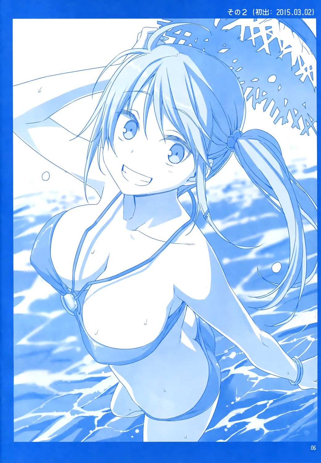 bikini cleavage erect_nipples himura_kiseki himura_nyuugyou monochrome swimsuits wet