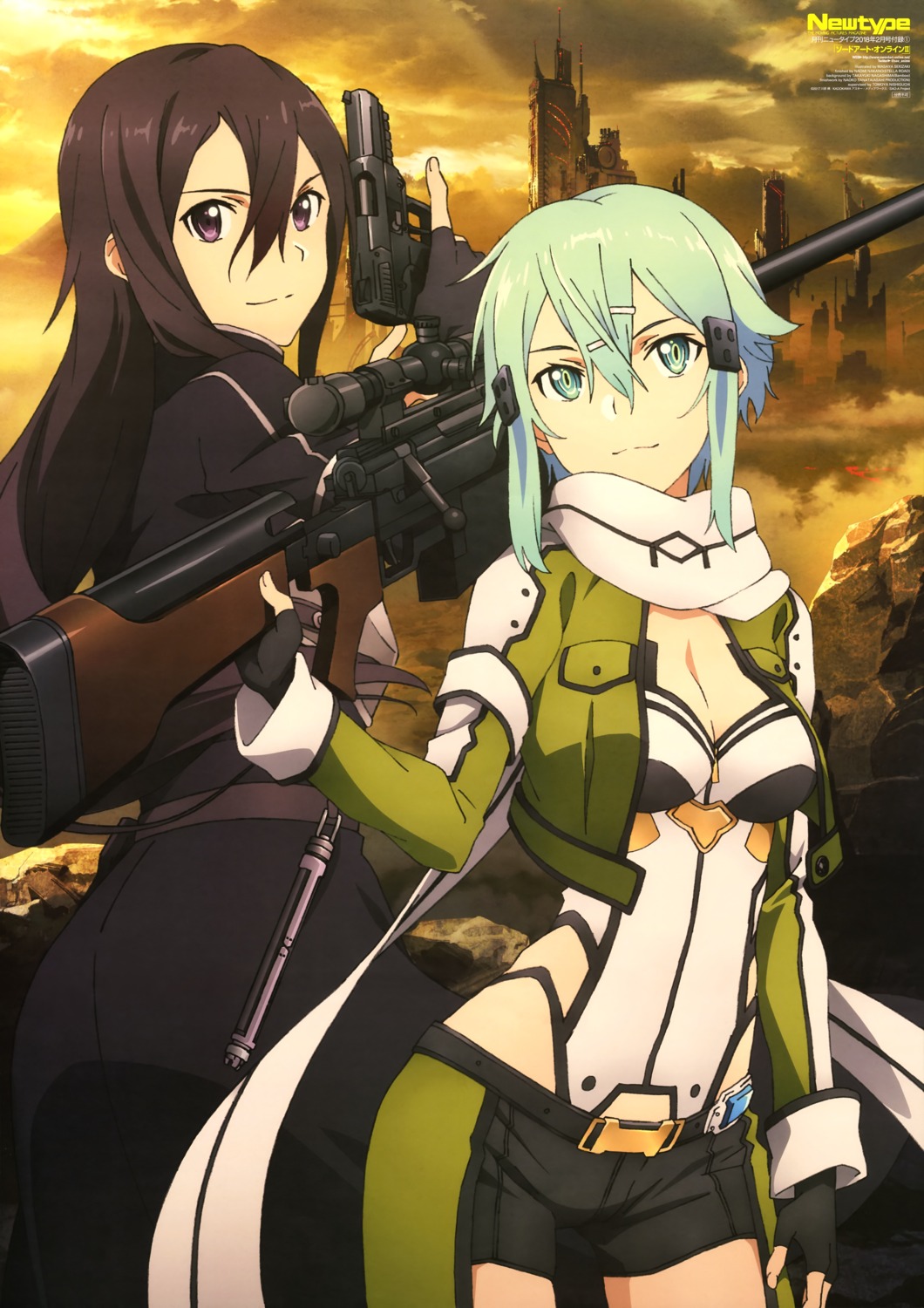 cleavage gun gun_gale_online kirito sekizaki_masaya sinon sword_art_online sword_art_online_ii