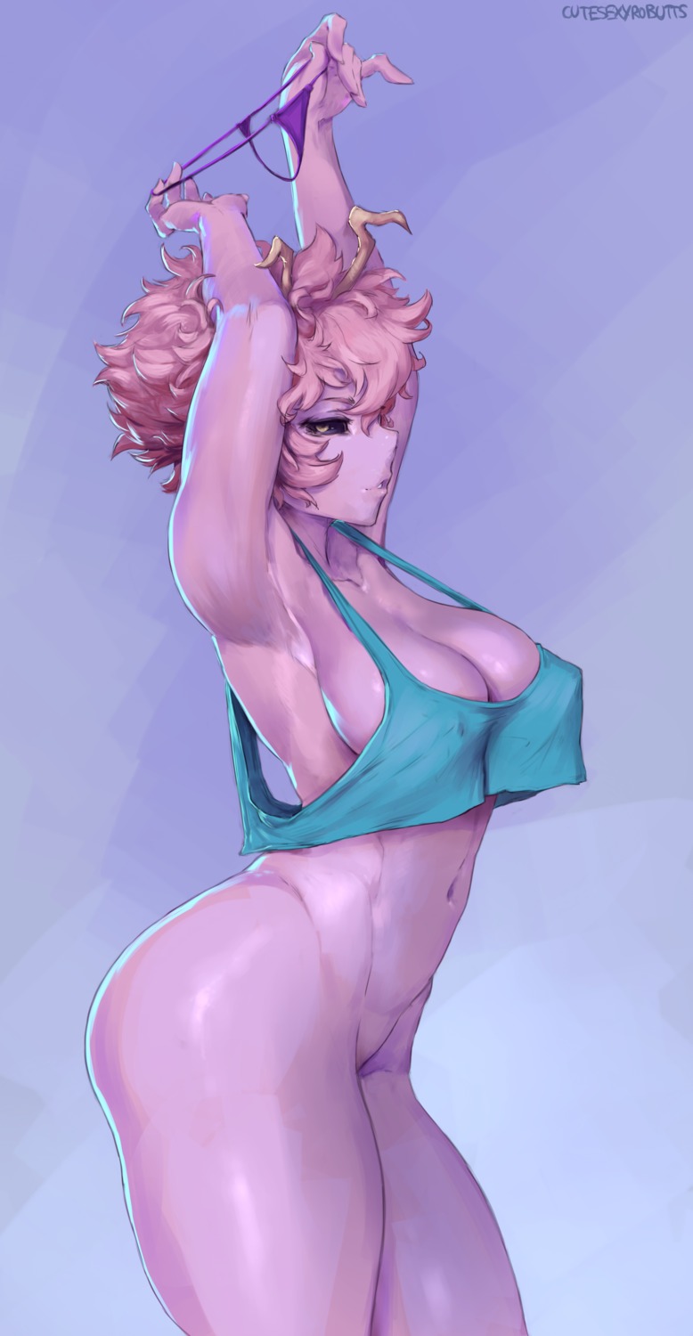 ashido_mina boku_no_hero_academia bottomless cleavage cutesexyrobutts no_bra pantsu thong