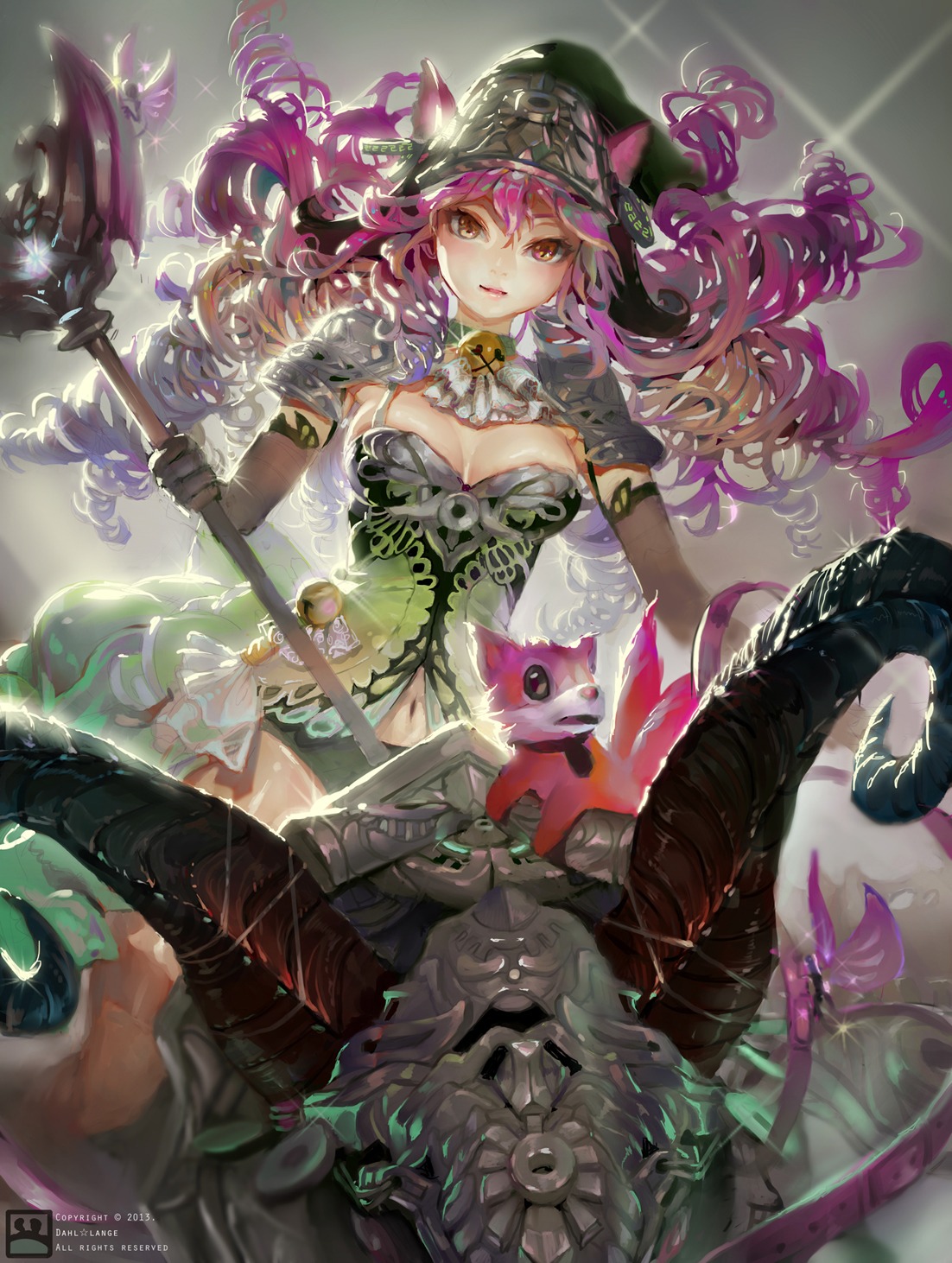 animal_ears cleavage league_of_legends lulu_(league_of_legends) monster pantsu proopra weapon