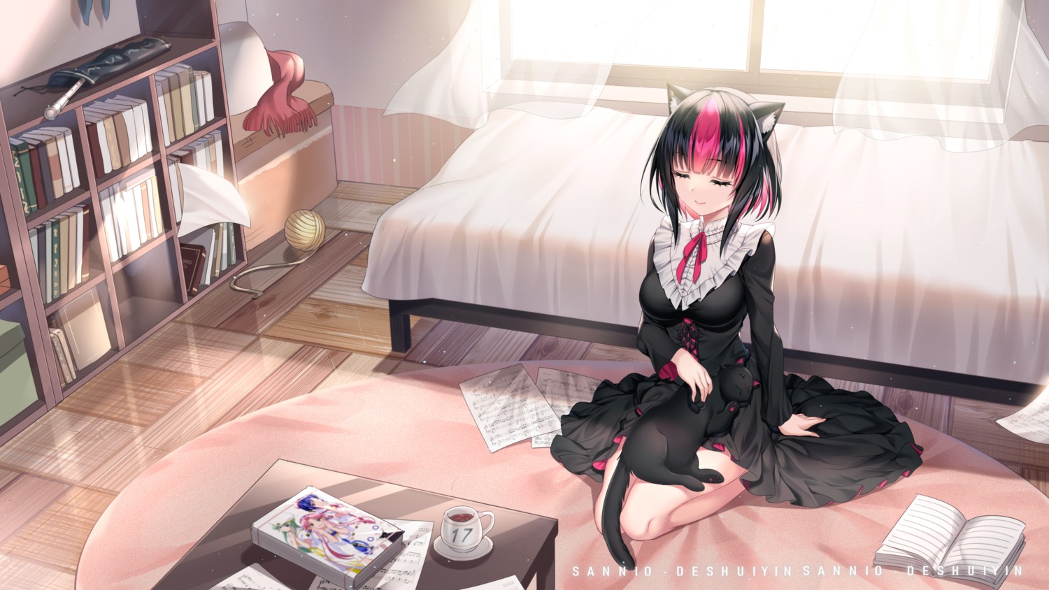 animal_ears dress gothic_lolita kurokiri_aria lolita_fashion neko nekomimi plivyou sannio wallpaper