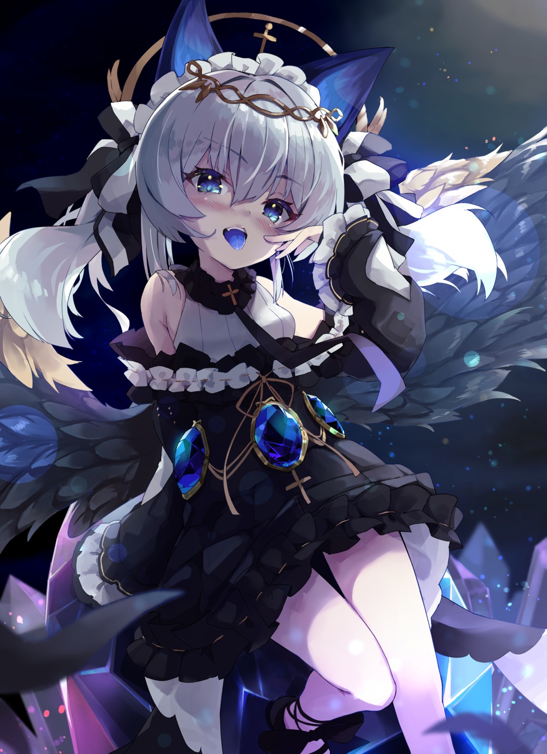 animal_ears lolita_fashion nyahu_(nyahu_77) skirt_lift wings