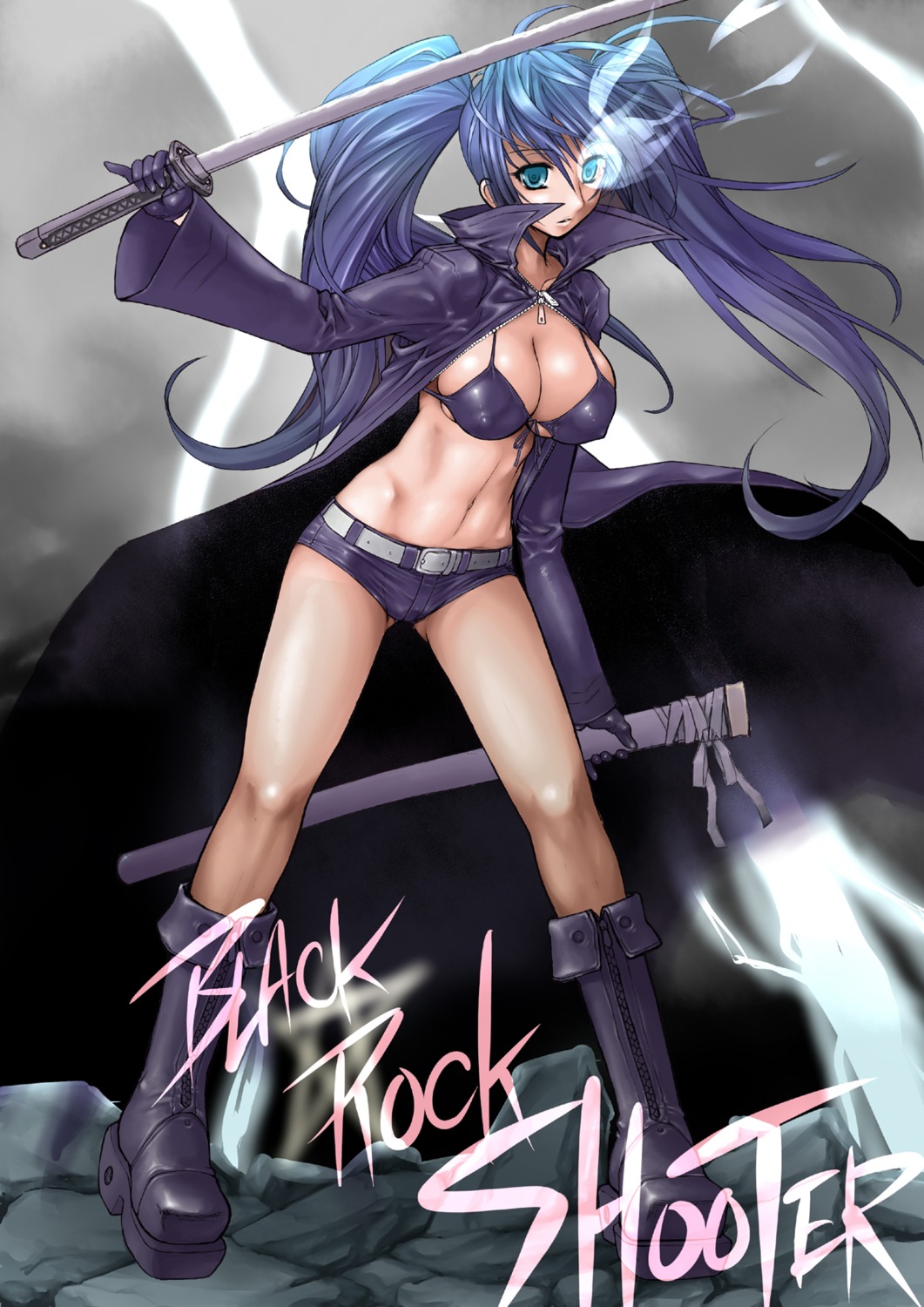 bikini_top black_rock_shooter black_rock_shooter_(character) cleavage erect_nipples juubaori_mashumaro swimsuits sword vocaloid