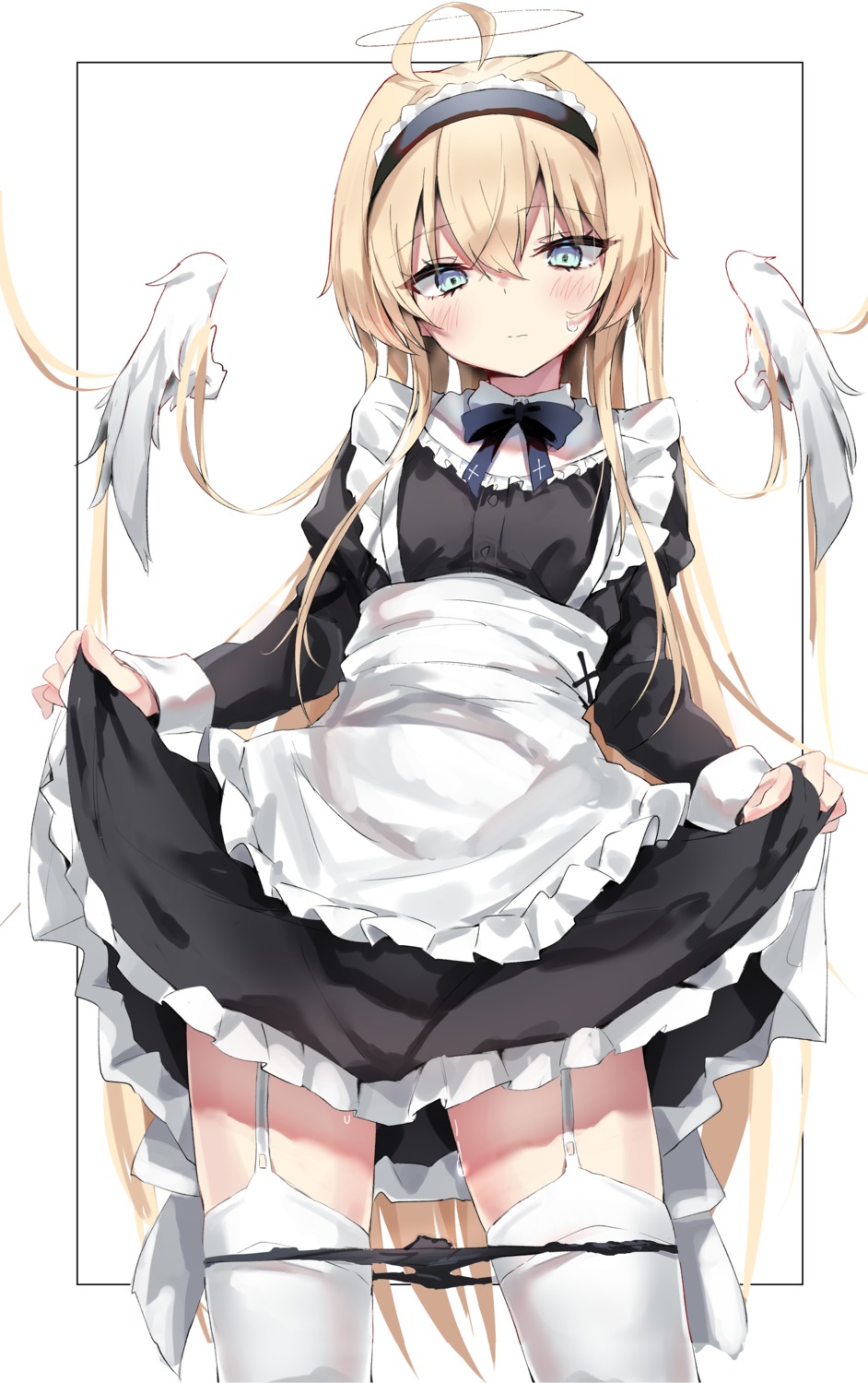 angel maid pantsu panty_pull skirt_lift stockings thighhighs toshizou_(0714) wings