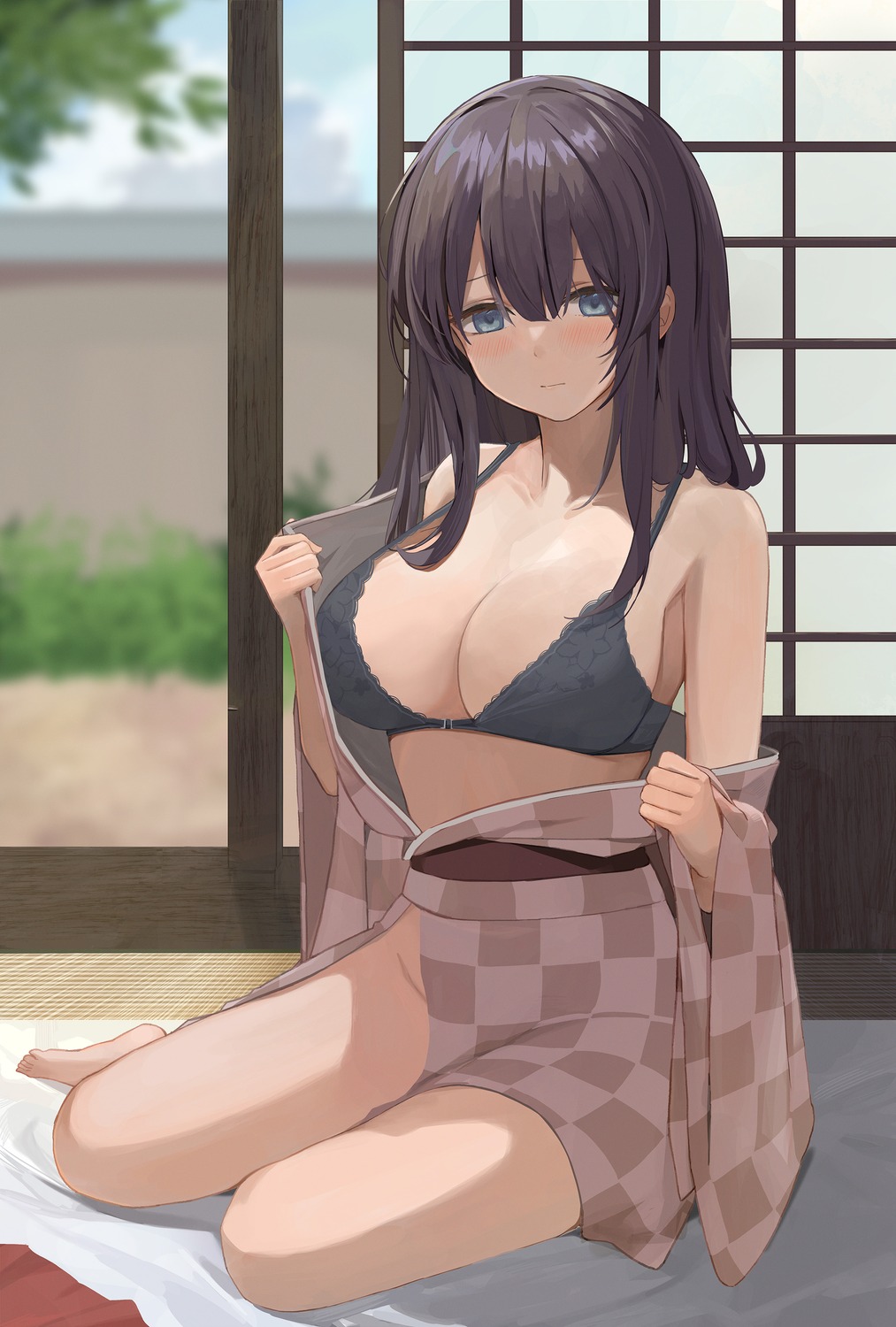 bra open_shirt tomura2maru undressing yukata